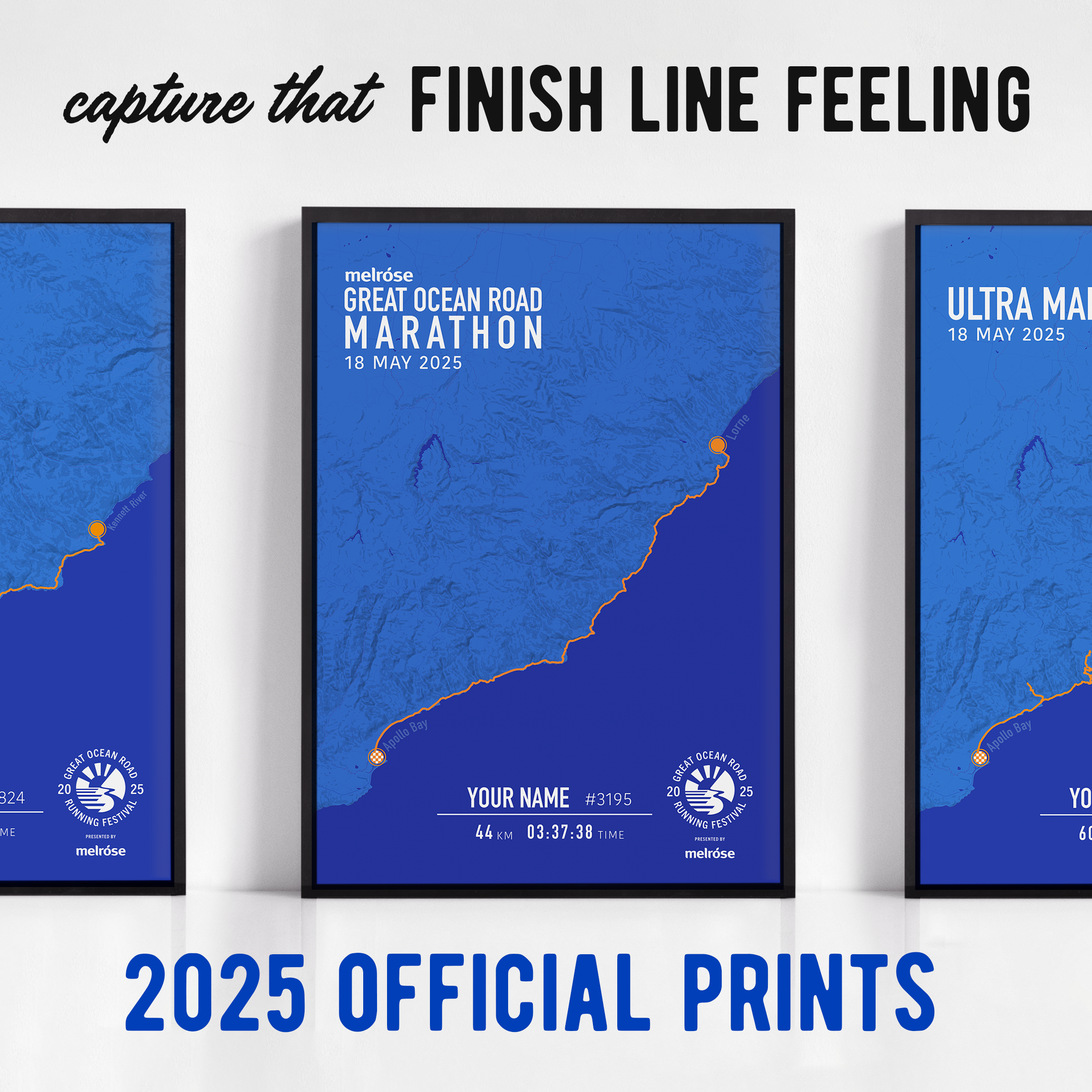 Mark Your Moment Official 2025 Great Ocean Road Running Festival Prints for the Marathon, Half Marathon and Ultra Marathon