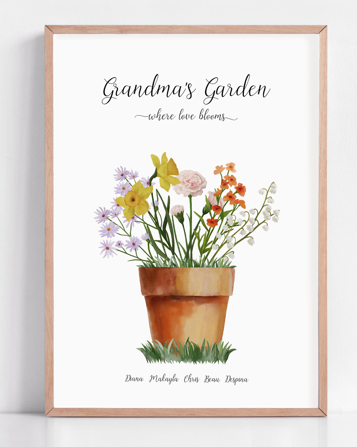 Grandma's Garden Flower Pot Gift with birth month flowers of grandchildren