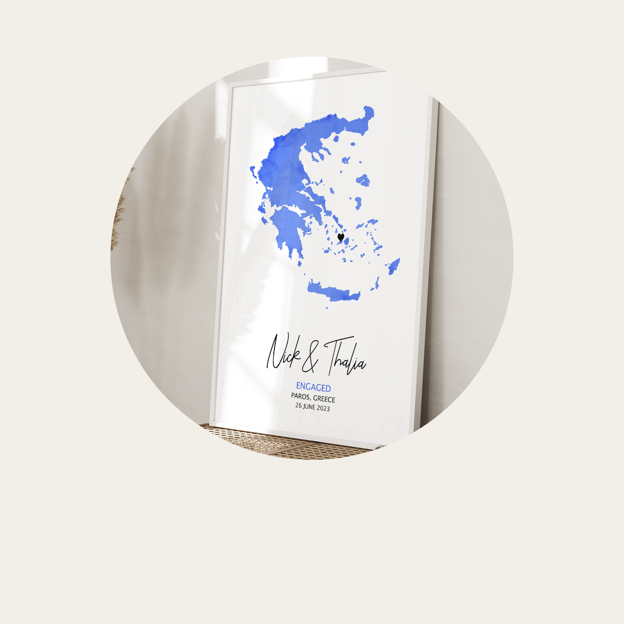 Engagement Prints customised to your style using a map and personalized text