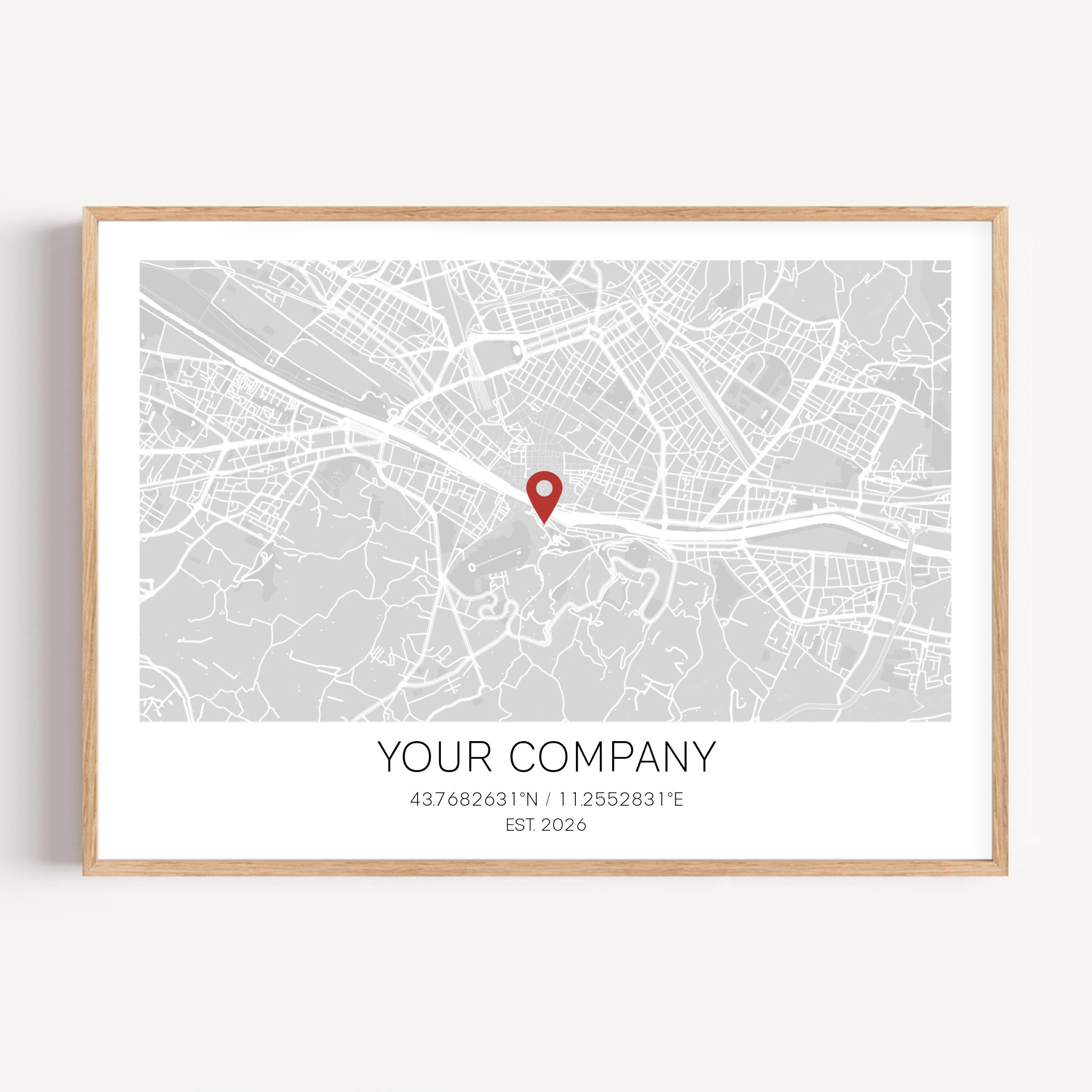 Company anniversary map print personalised with logo and founding year