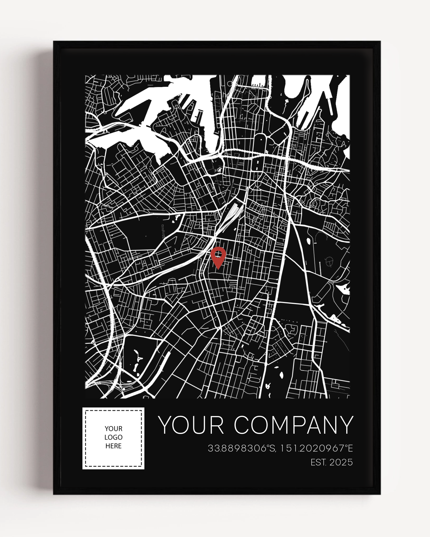 Custom company map print designed as a meaningful business anniversary gift
