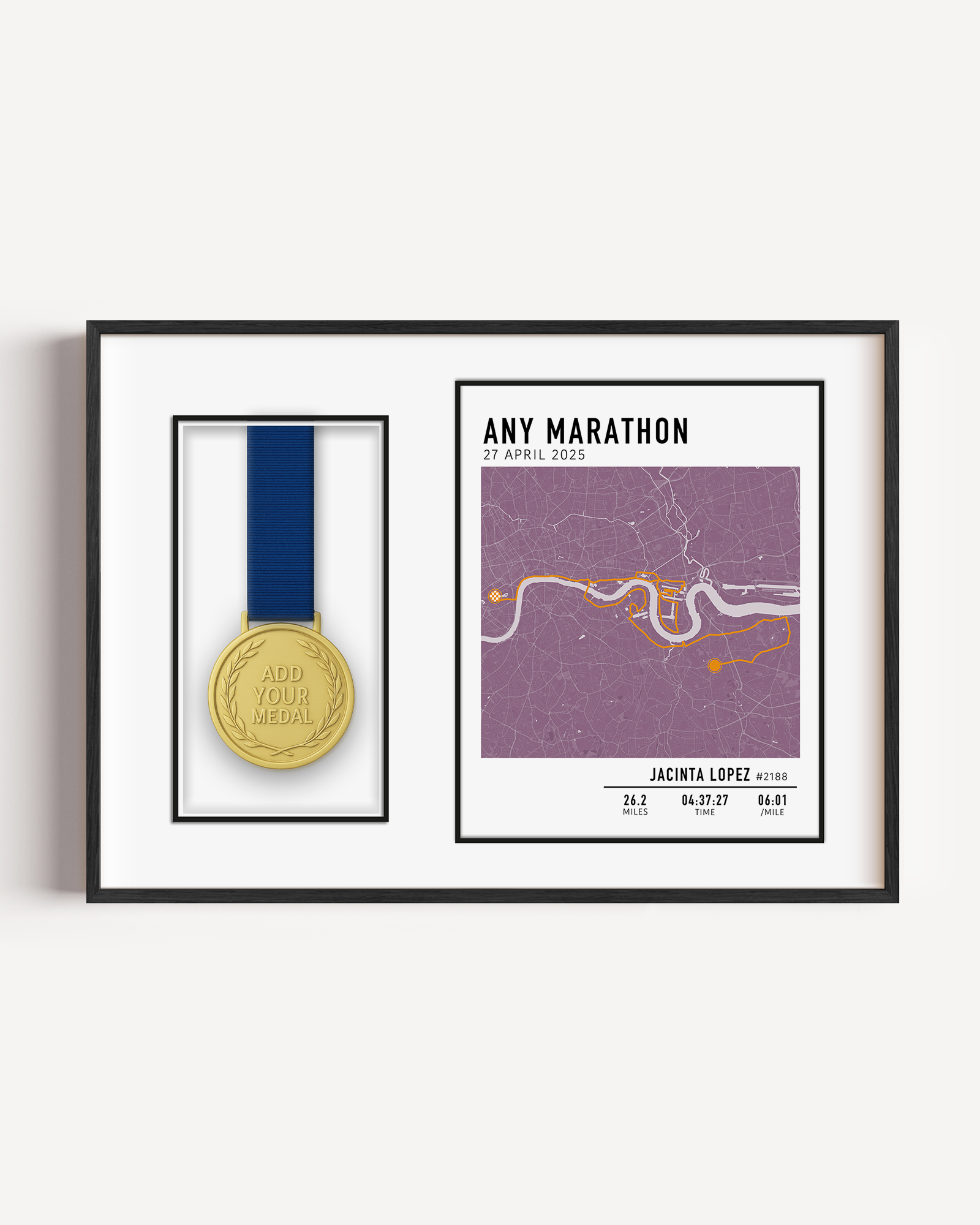 Marathon medal display frame for runners – stylish wall-mounted race medal holder to showcase finisher medals