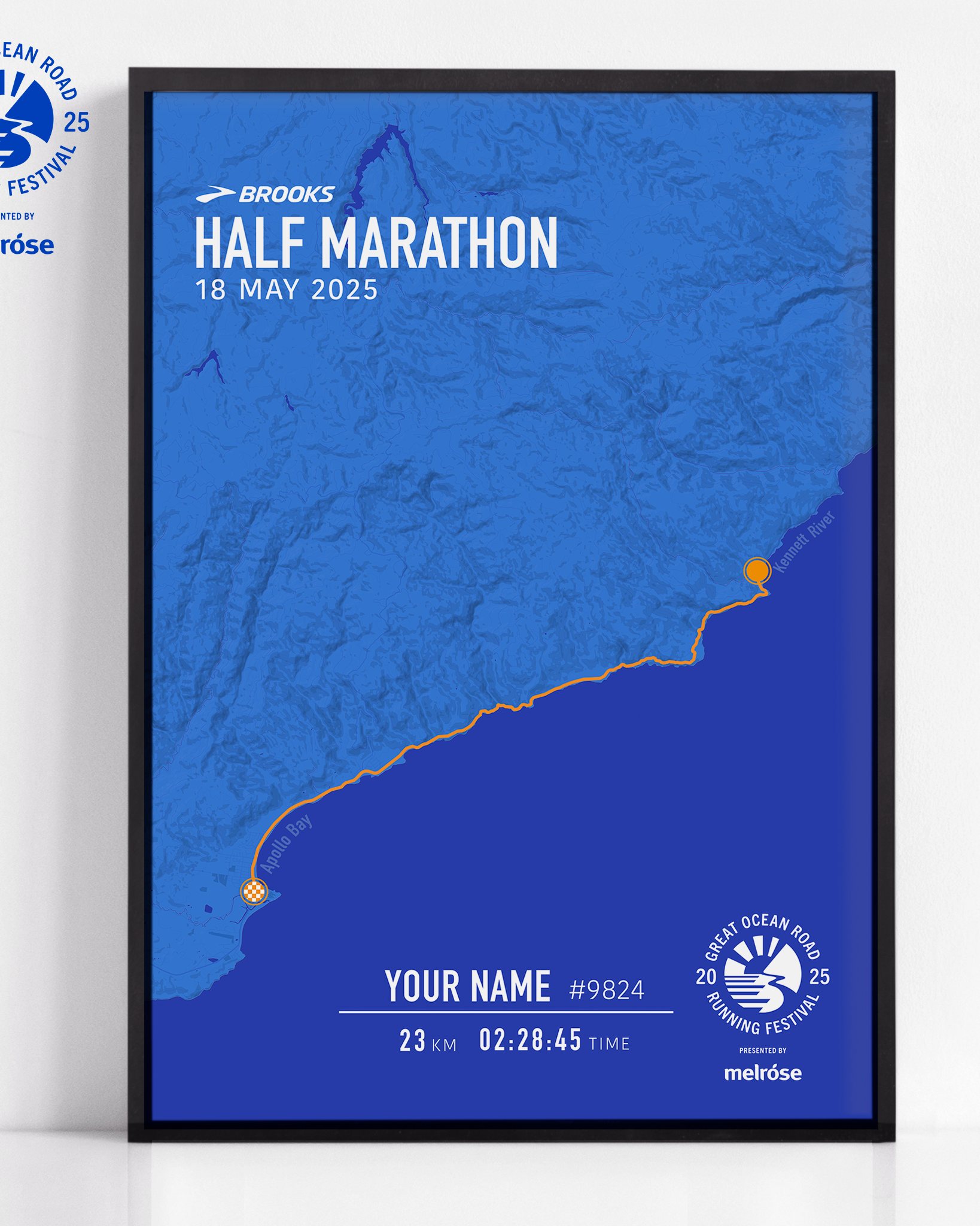 Official 2025 Great Ocean Road Half Marathon Print custom made for each athlete with their time, name and race number