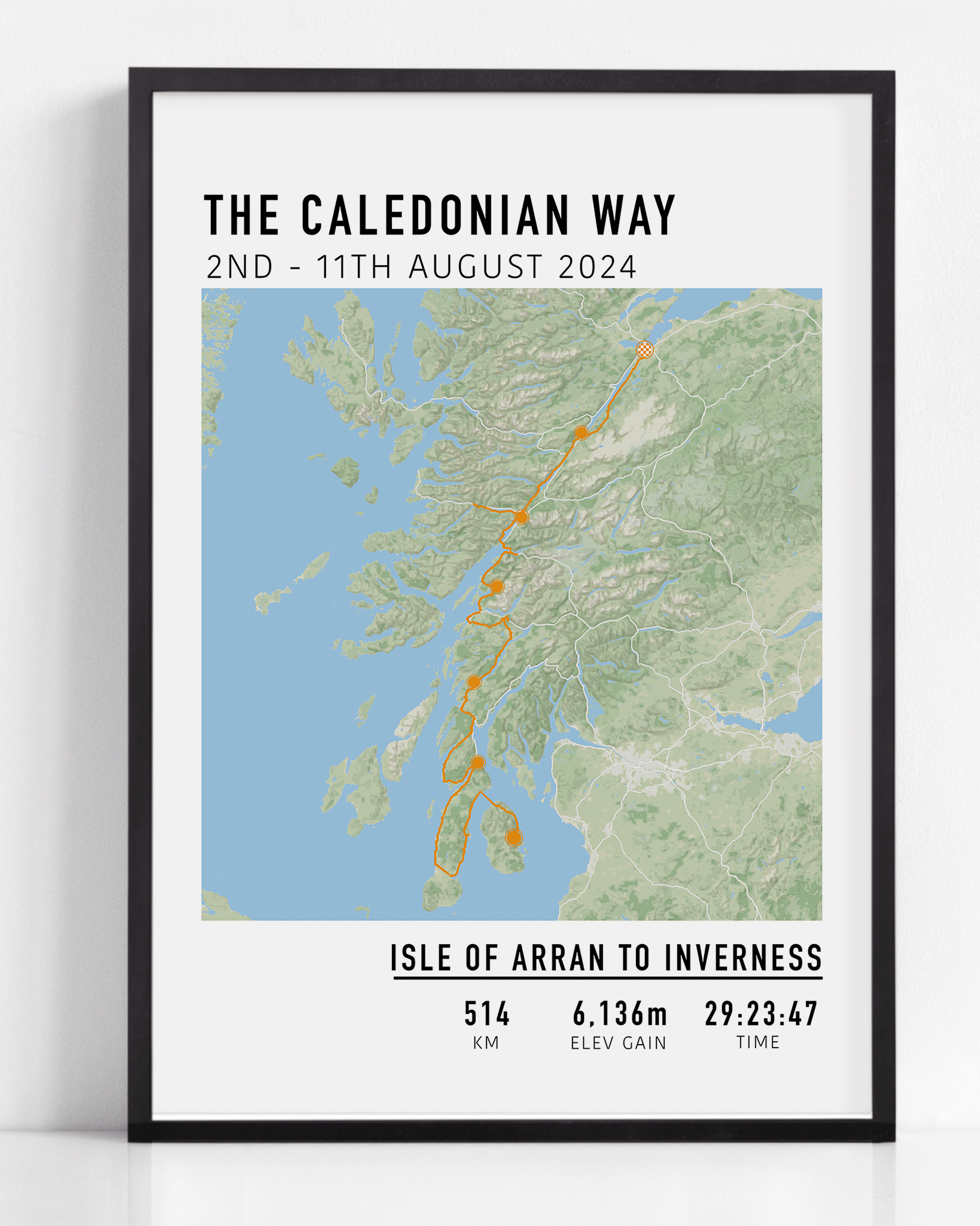 Personalized multi-day cycling map print featuring a custom route, elevation profile, and key milestones. Perfect gift for cyclists to commemorate epic bike tours, endurance rides, and cycling adventures.