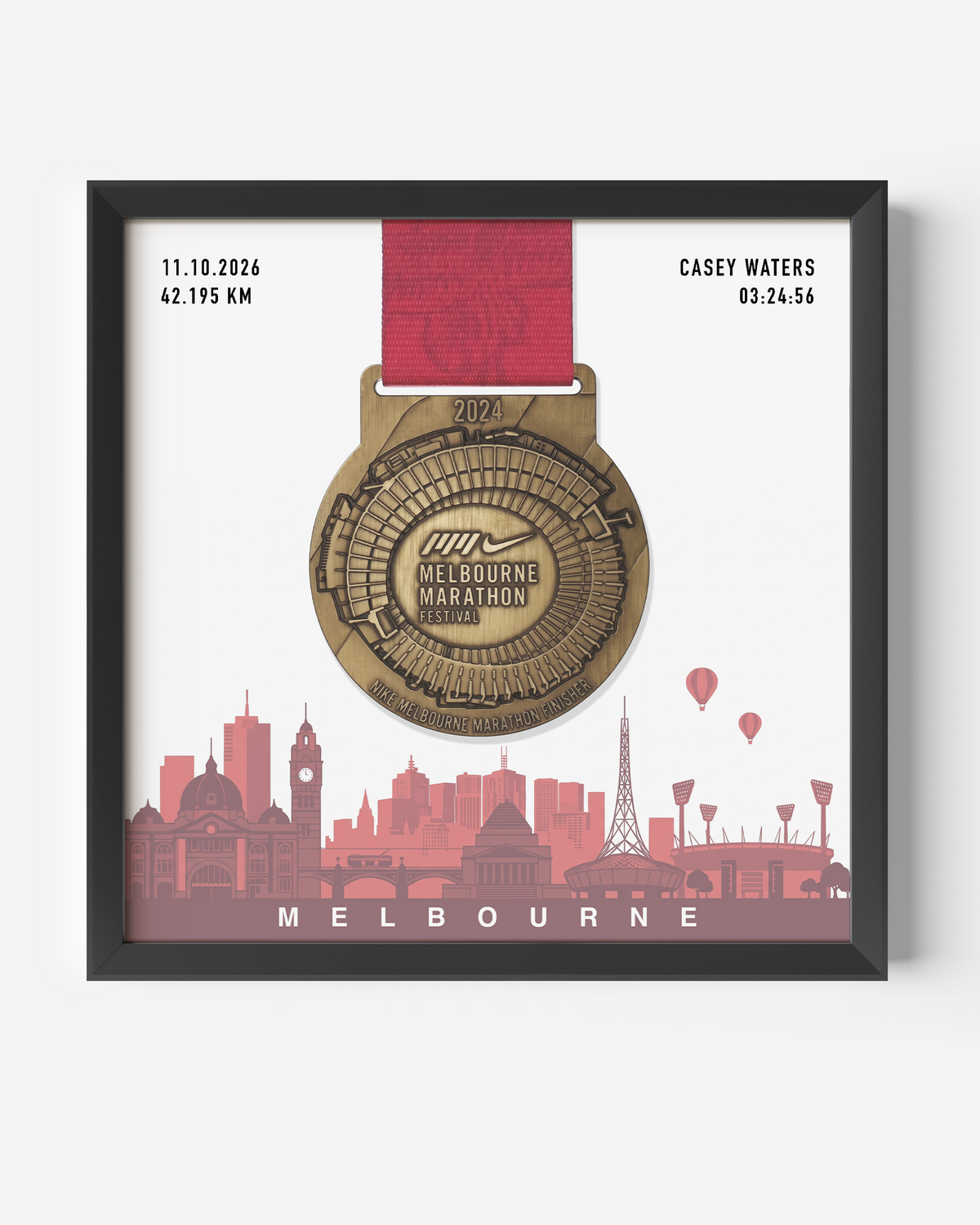 Melbourne Marathon Medal Collector Frame with custom athlete stats for 2026