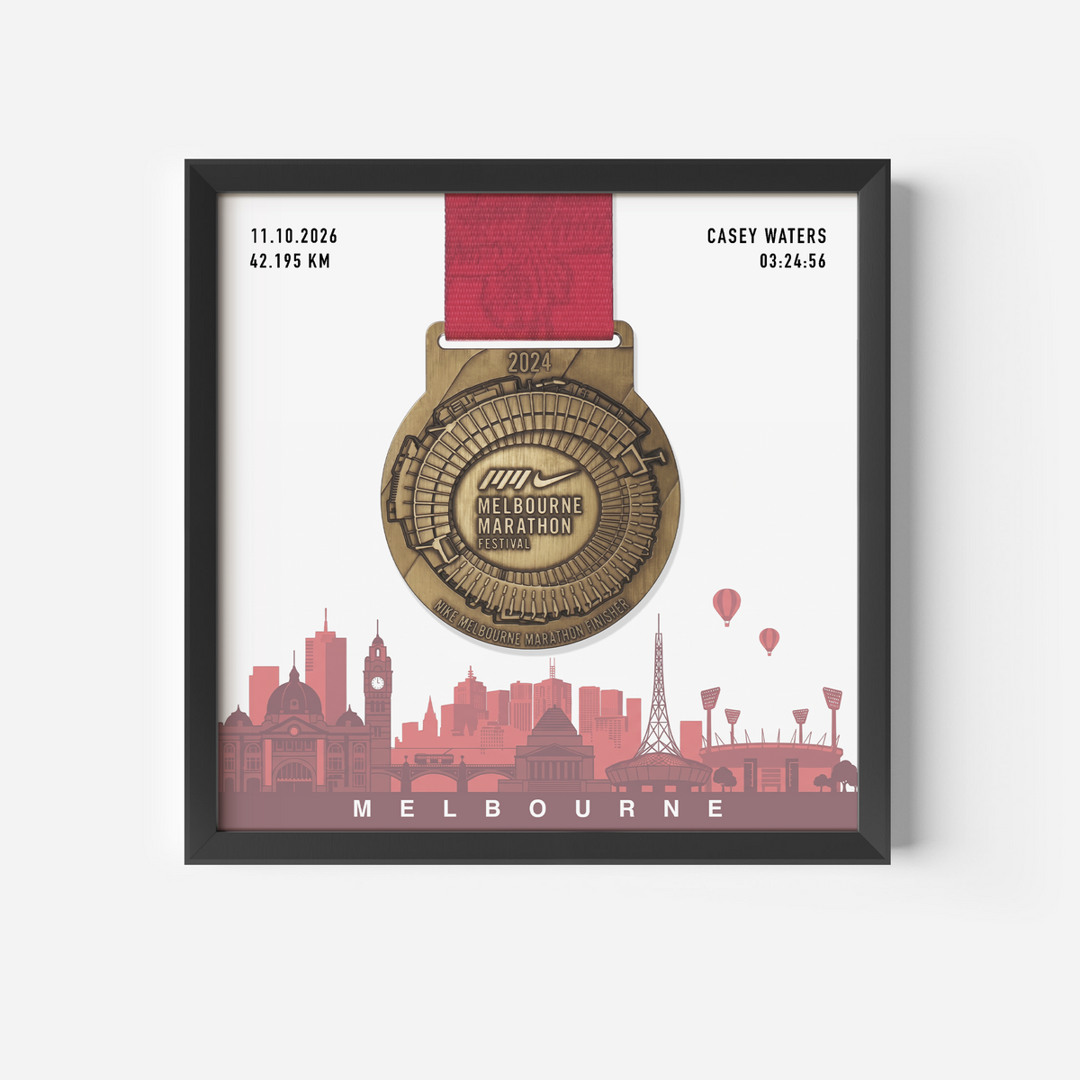 Melbourne Marathon Medal Collector Frame with custom athlete stats for 2026