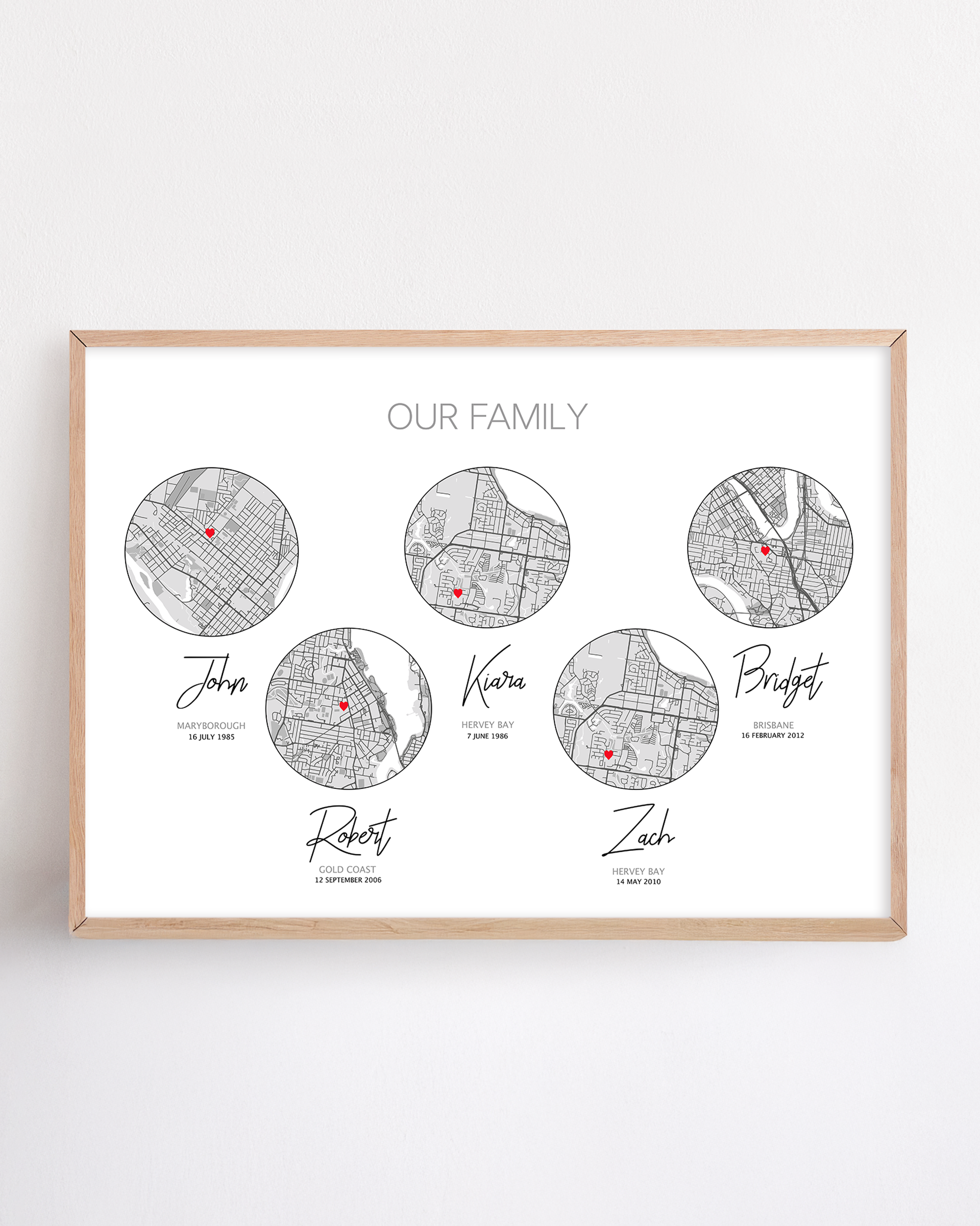 our family print family tree birth print framed with custom maps