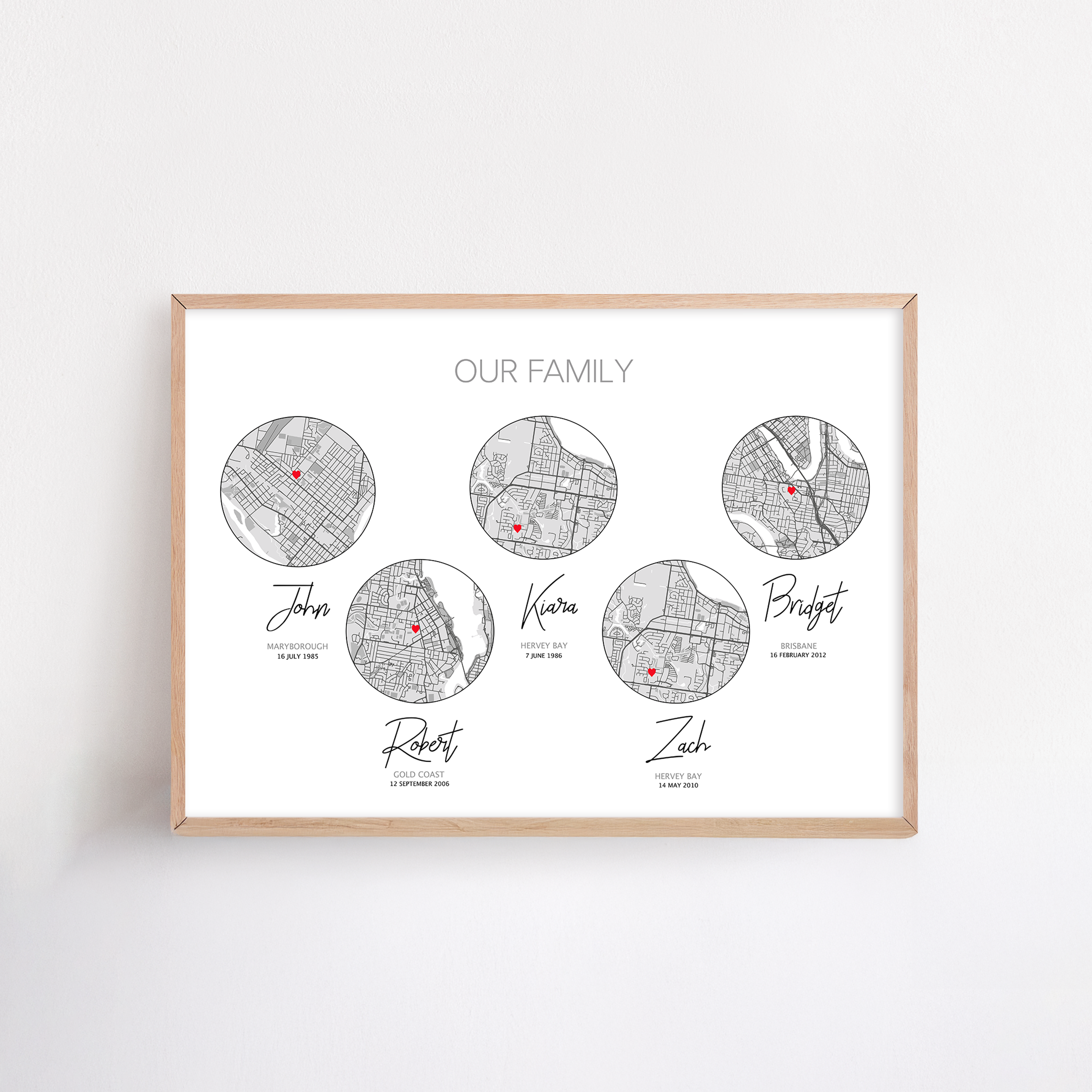our family print family tree birth print framed with custom maps