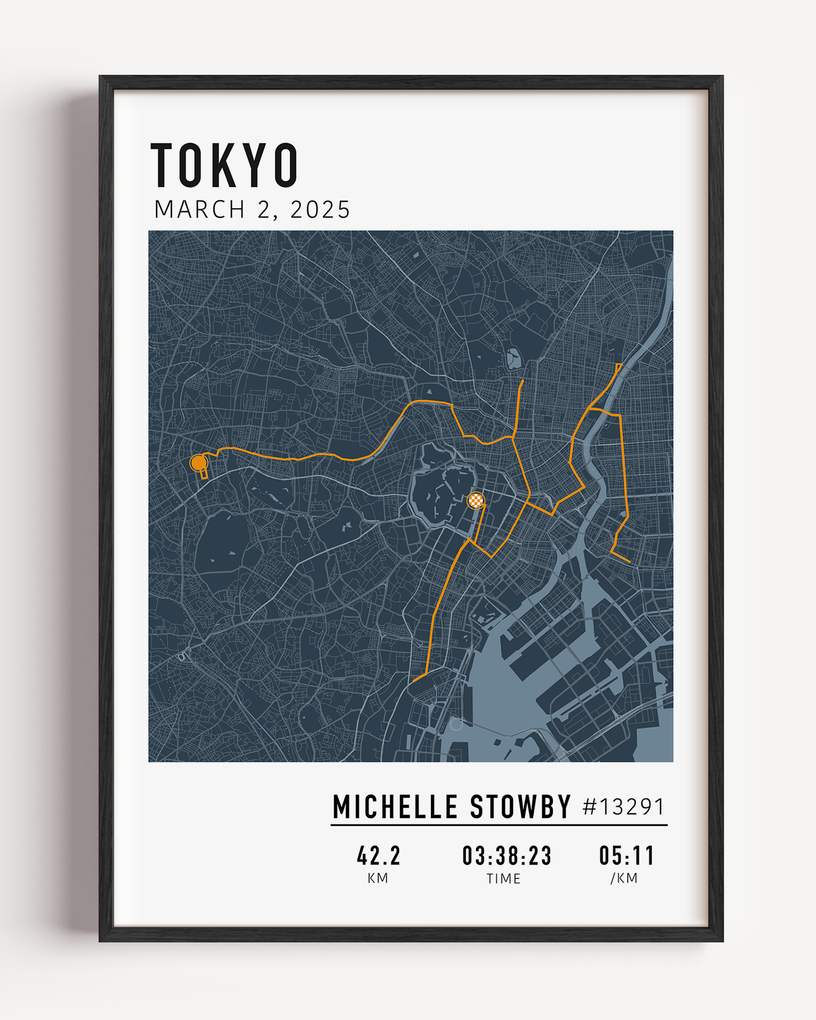 Tokyo Marathon 2025 route custom print with runner name and statistics runner gift