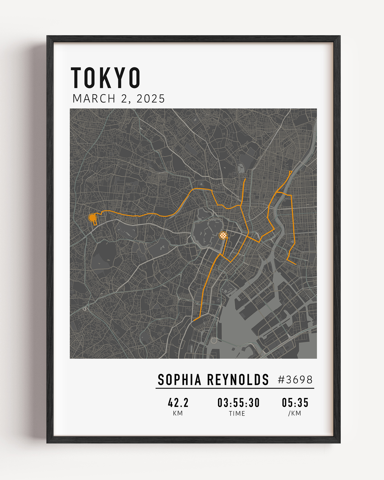 Tokyo Marathon 2025 route custom print with runner name and statistics runner gift