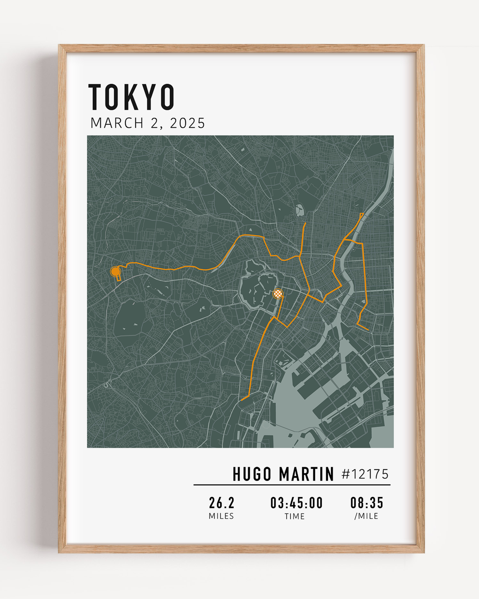 Tokyo Marathon 2025 route custom print with runner name and statistics runner gift