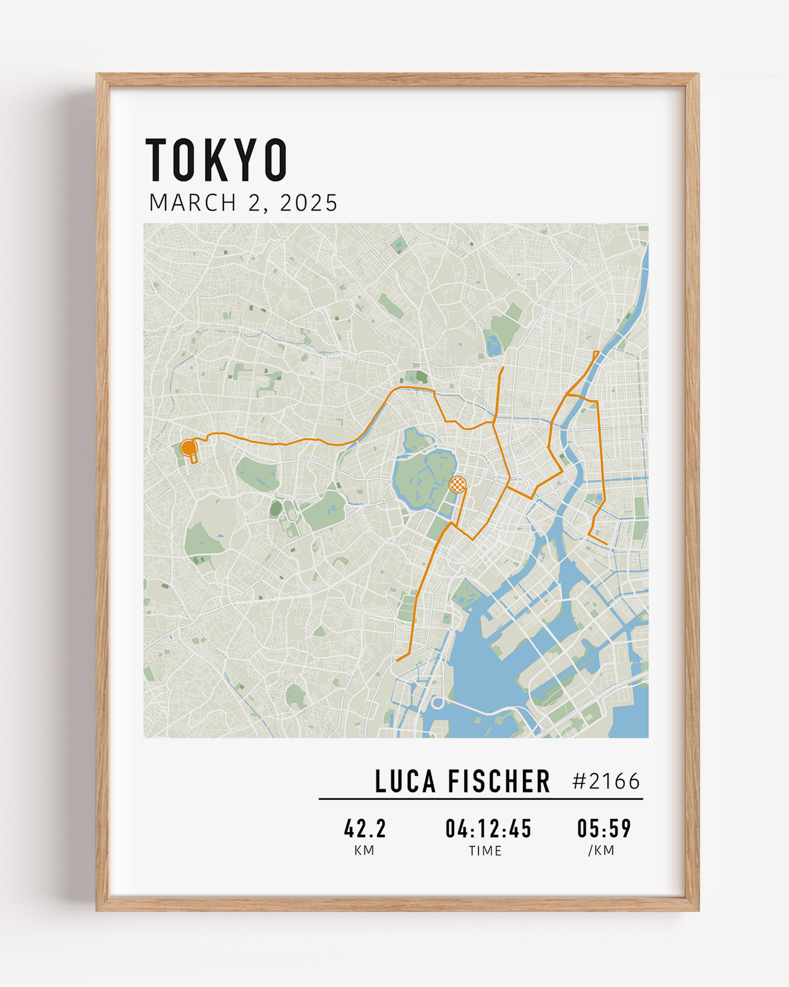 Tokyo Marathon 2025 route custom print with runner name and statistics runner gift