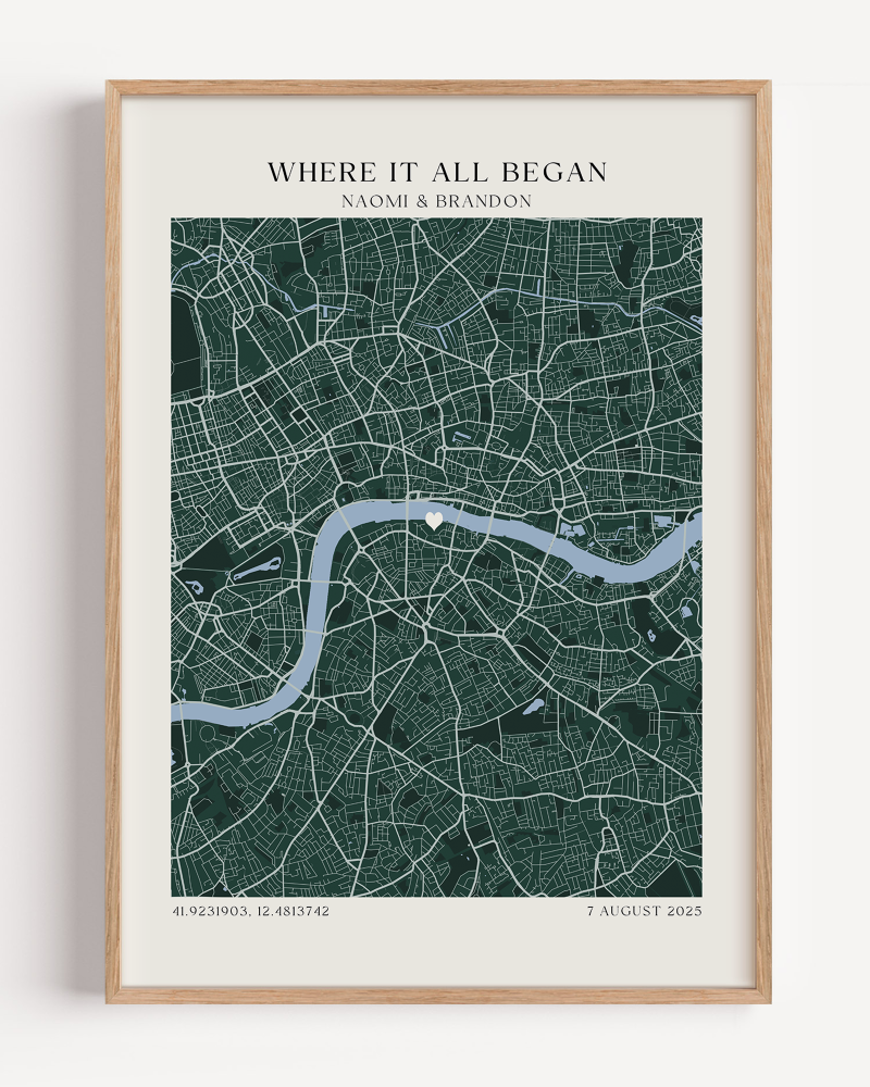 Personalized Where It All Began map print presented as meaningful romantic gift for partner or couple
