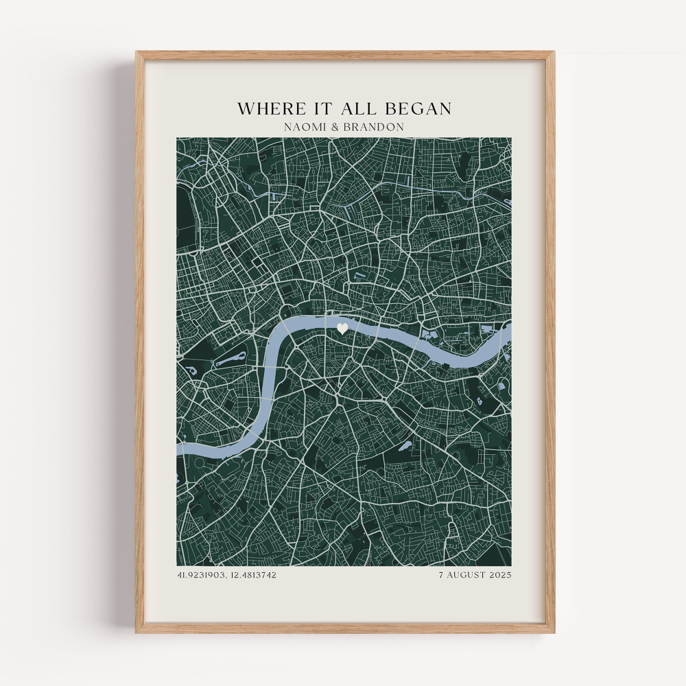 Personalized Where It All Began map print presented as meaningful romantic gift for partner or couple
