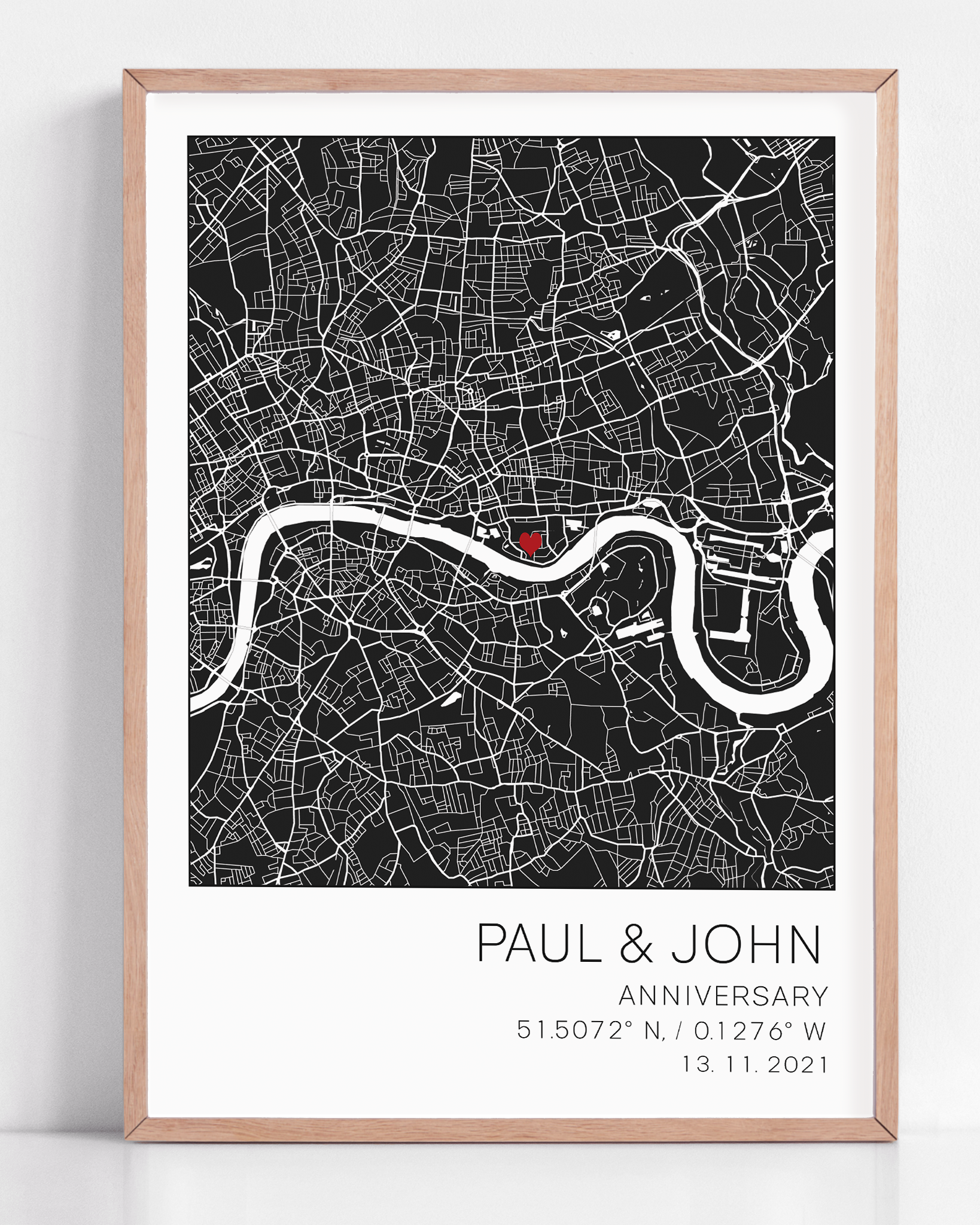 A unique anniversary gift framed with coordinate map