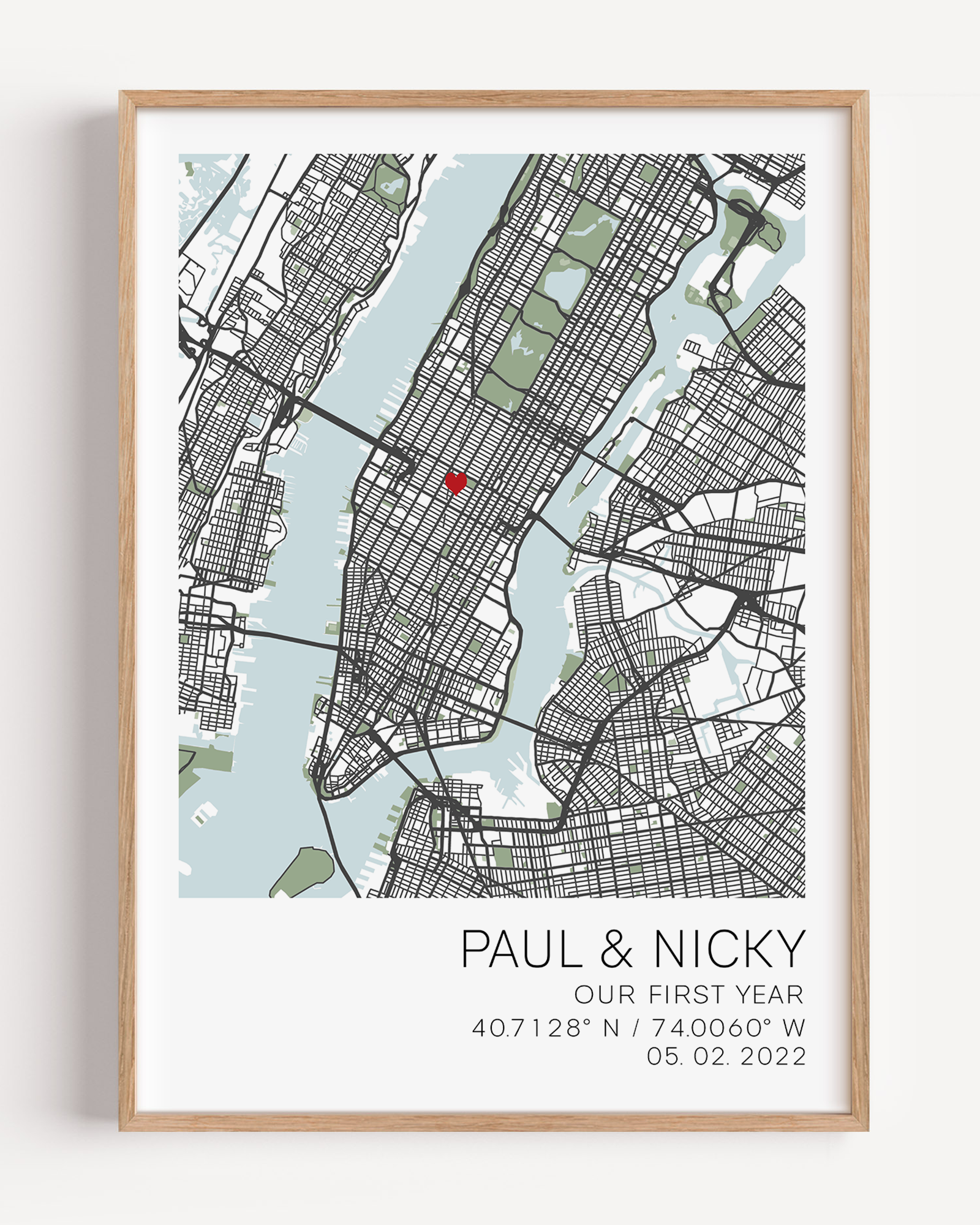 Custom-framed 5-year anniversary gift featuring a personalized message, couple's names, and wedding date, elegantly displayed with a wood or metallic frame and minimalist design, symbolizing half a decade of love and commitment.