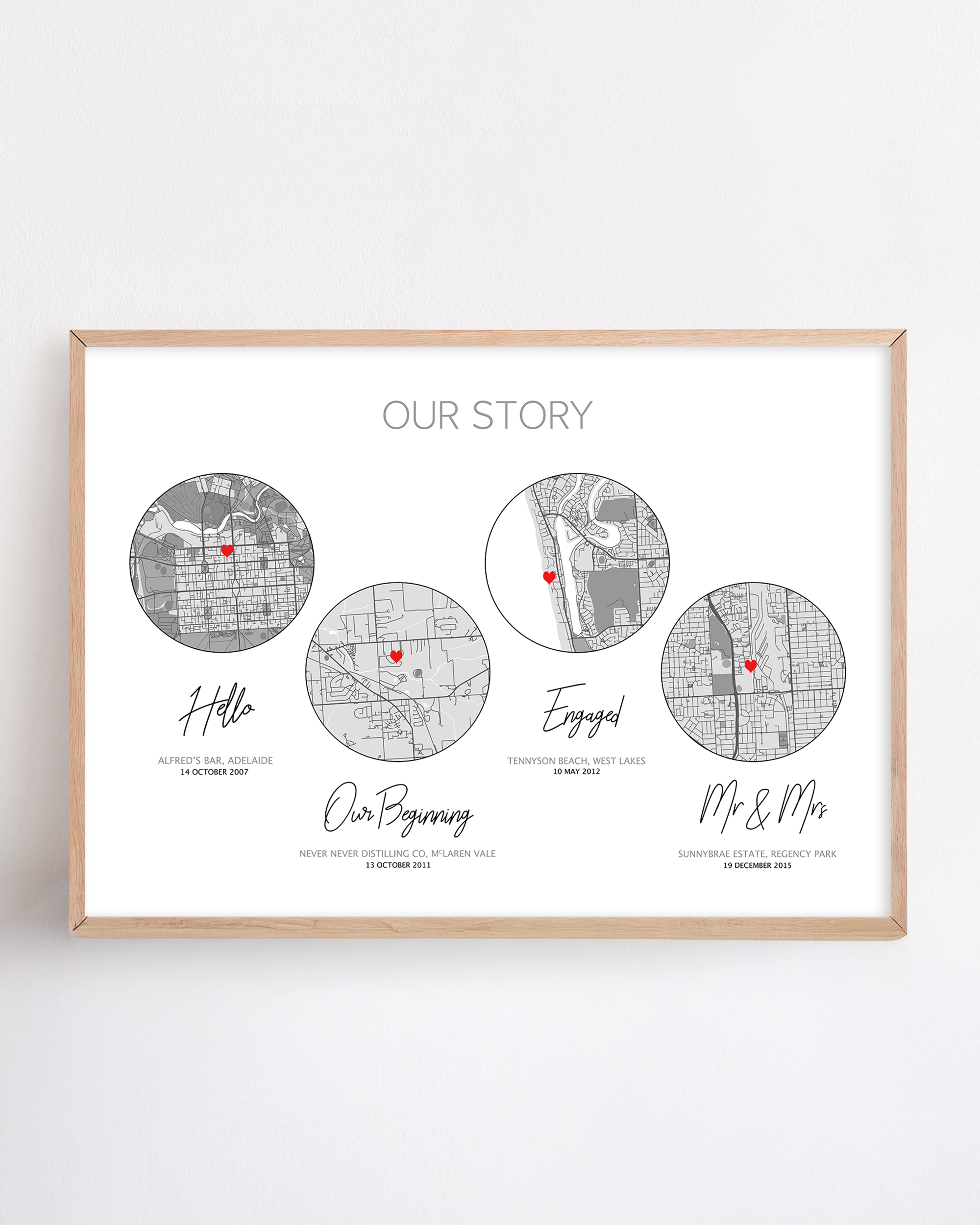 met engaged married print custom location maps for first paper anniversary framed print