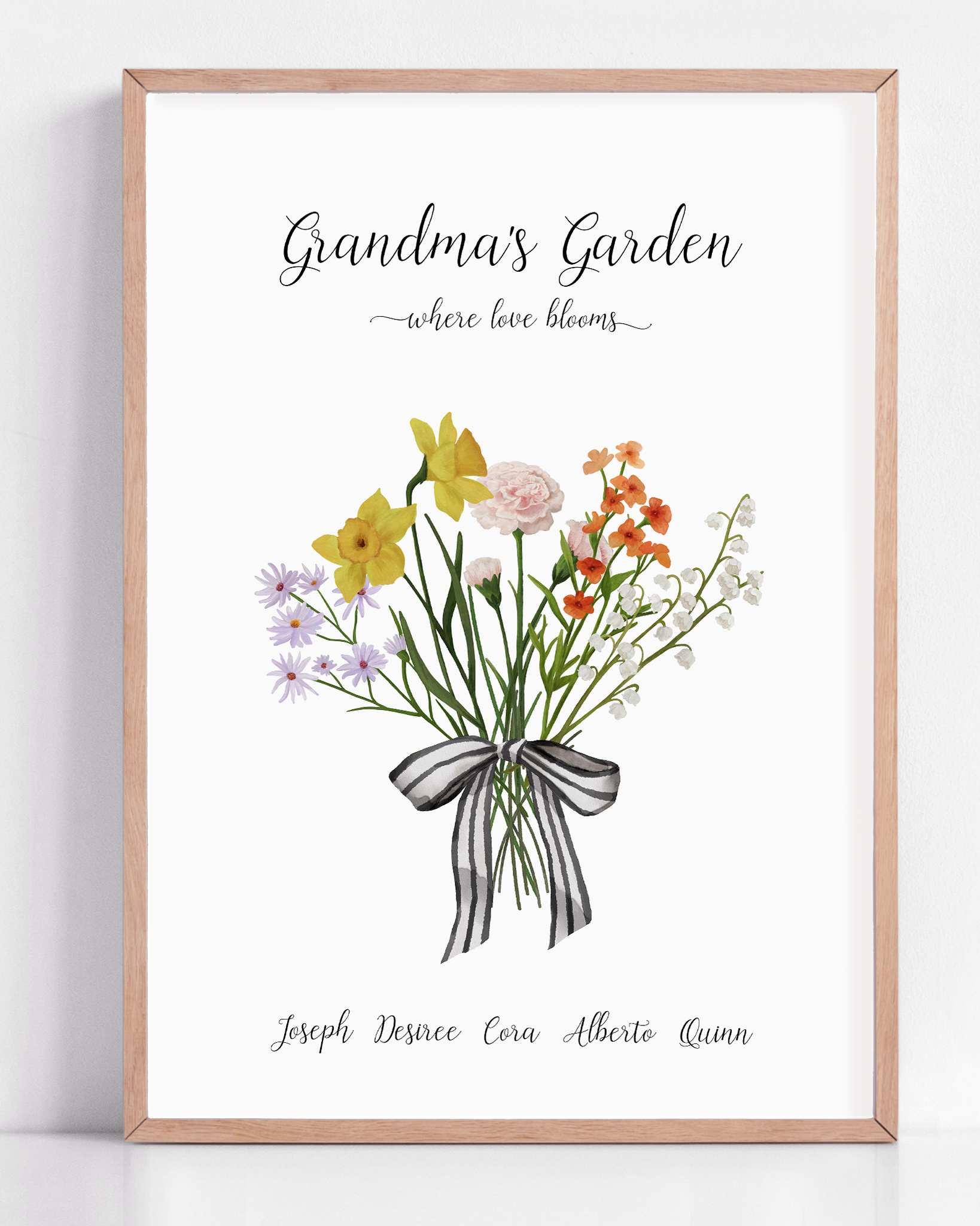grandmas garden where love blooms custom grandchildren birth flower print framed as gift for grandparent