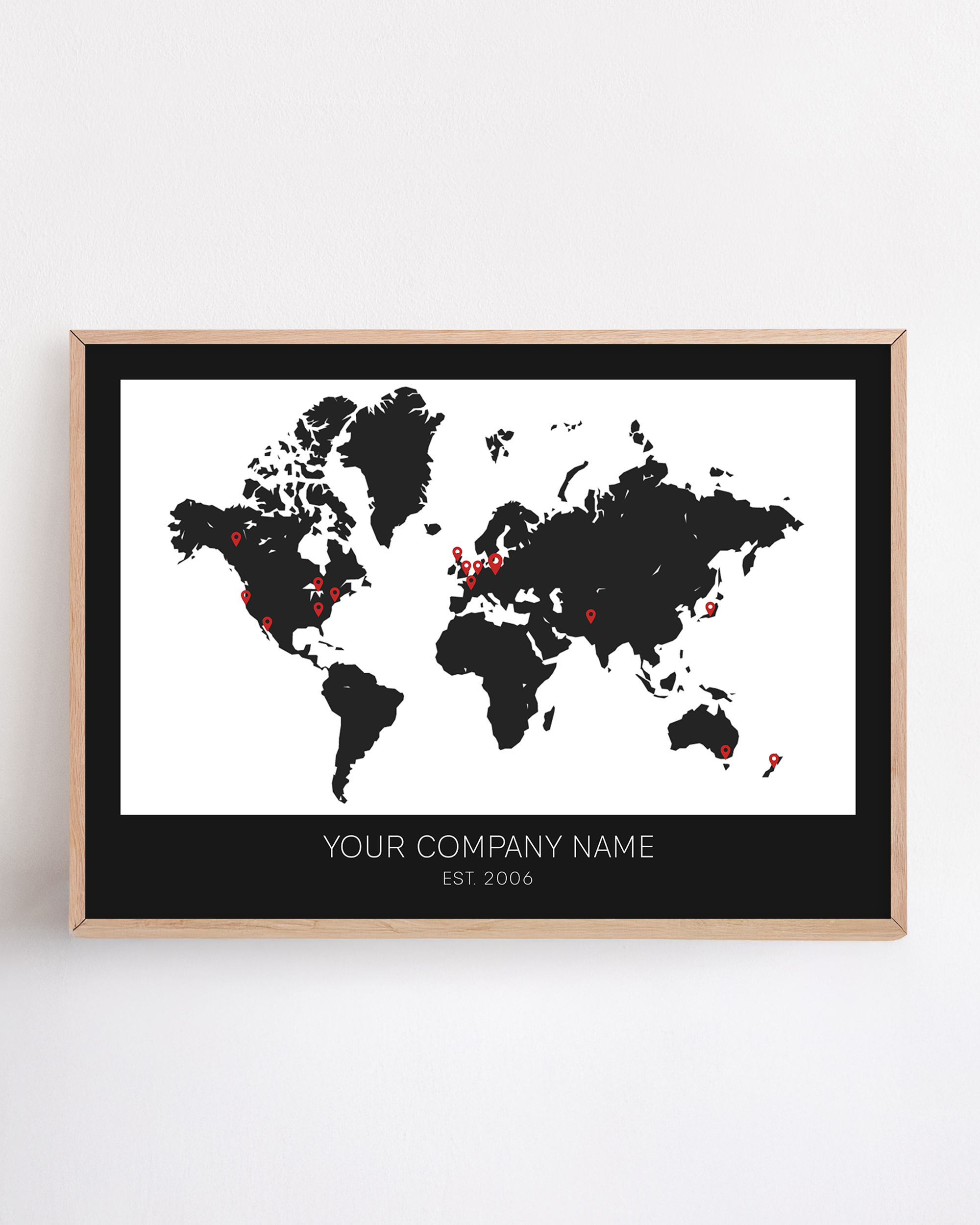 Custom framed artwork celebrating a company’s location anniversary—featuring personalized design elements to mark the milestone and honor the business’s journey.