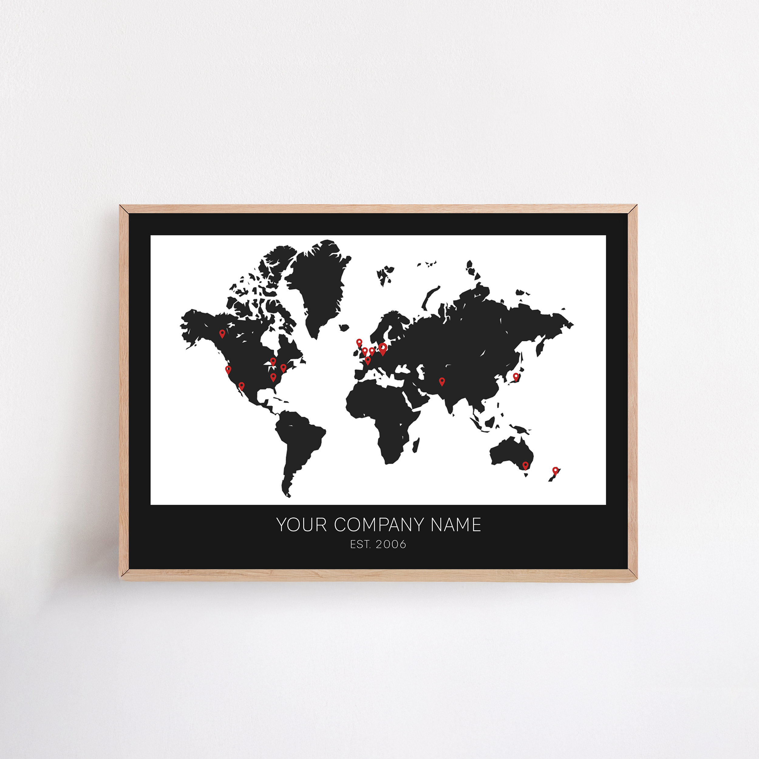 Custom framed artwork celebrating a company’s location anniversary—featuring personalized design elements to mark the milestone and honor the business’s journey.