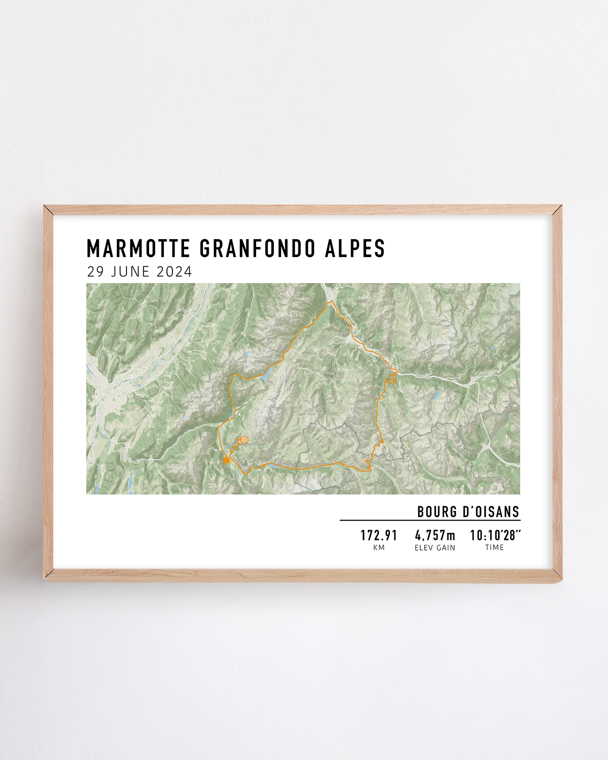 Custom cycling print featuring a personalized bike route—designed to showcase a rider’s own cycling journey or favorite path.