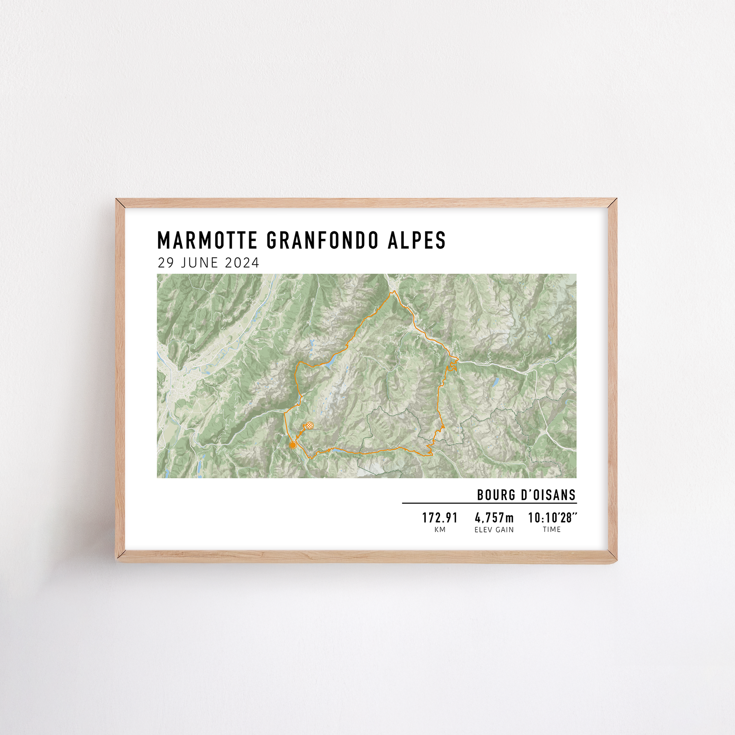 Custom cycling print featuring a personalized bike route—designed to showcase a rider’s own cycling journey or favorite path.