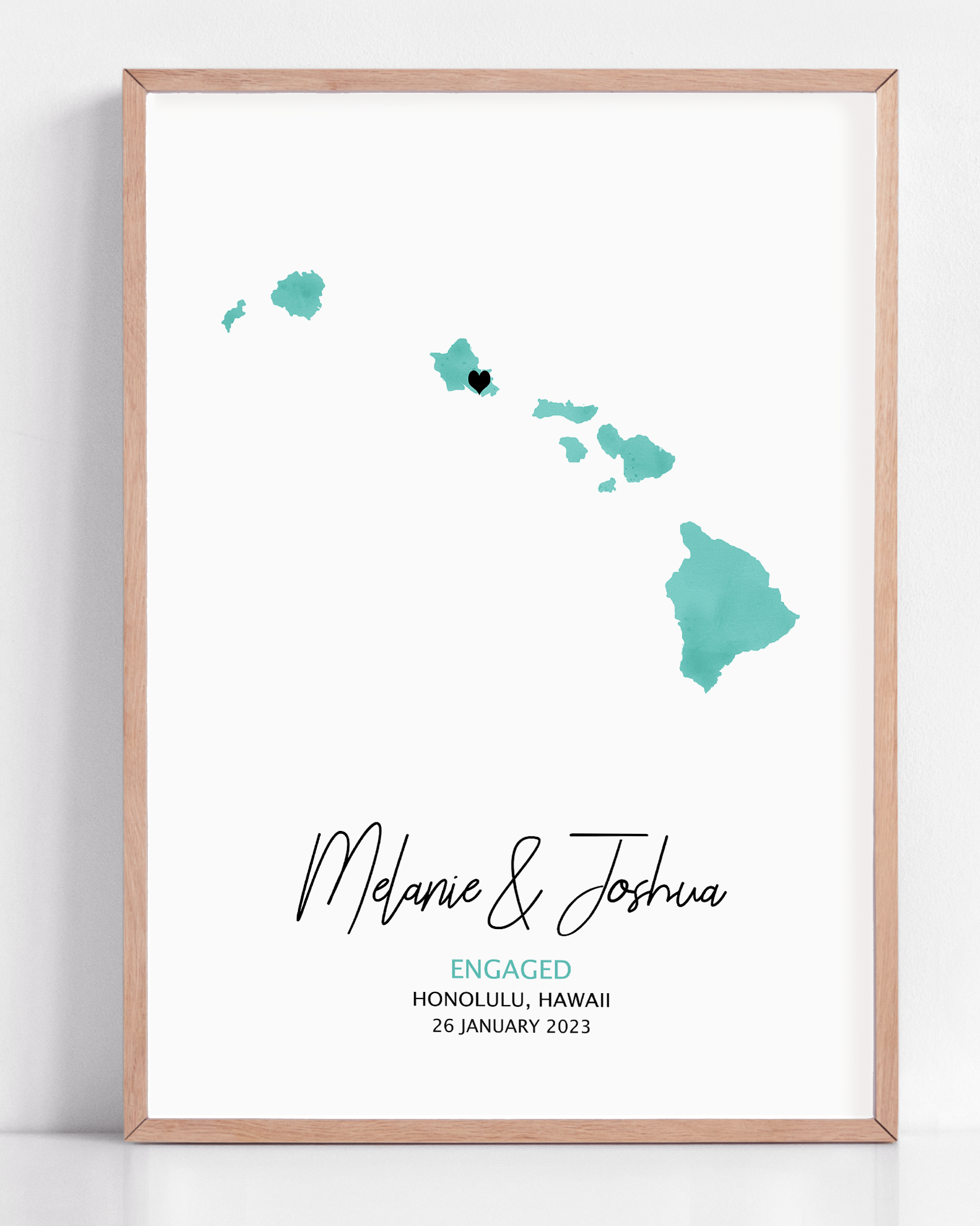 custom hawaii engagement gift framed location map