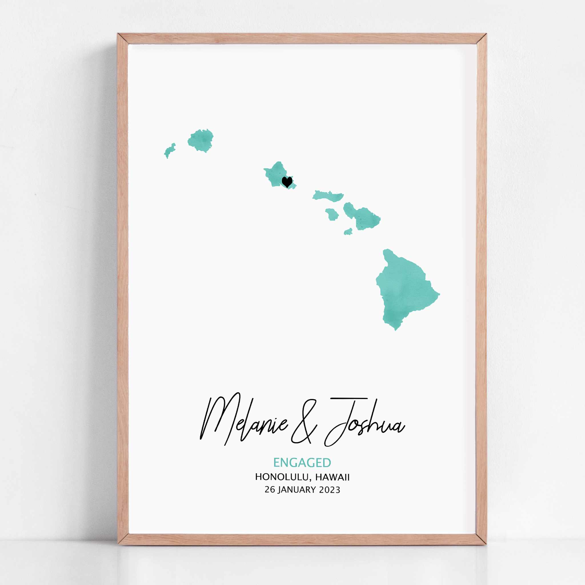 custom hawaii engagement gift framed location map