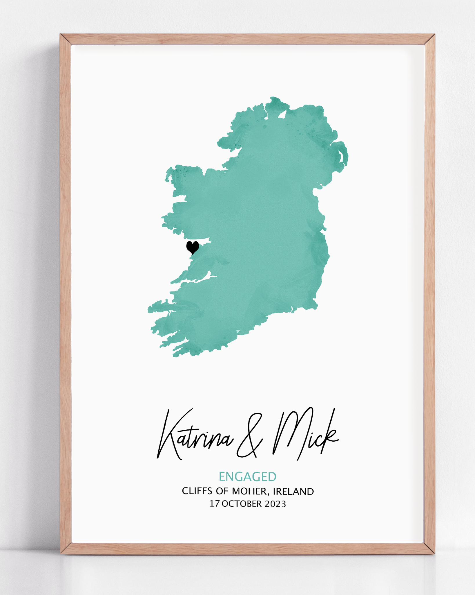 custom ireland engagement gift framed location map