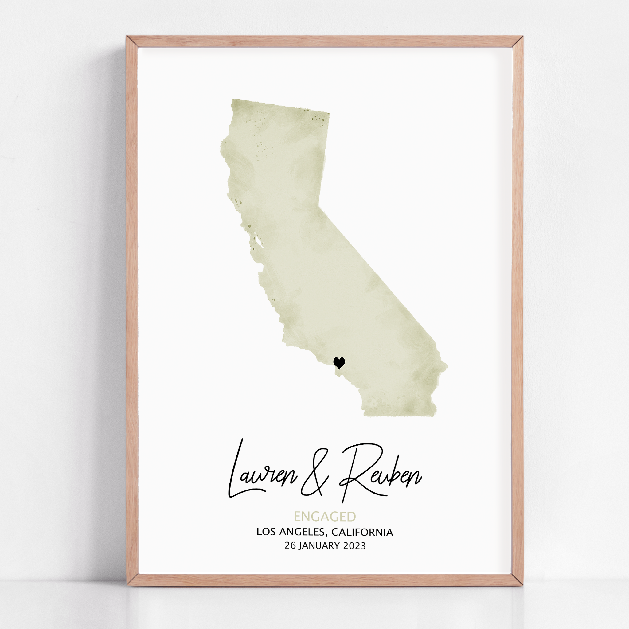 custom california engagement gift framed location map