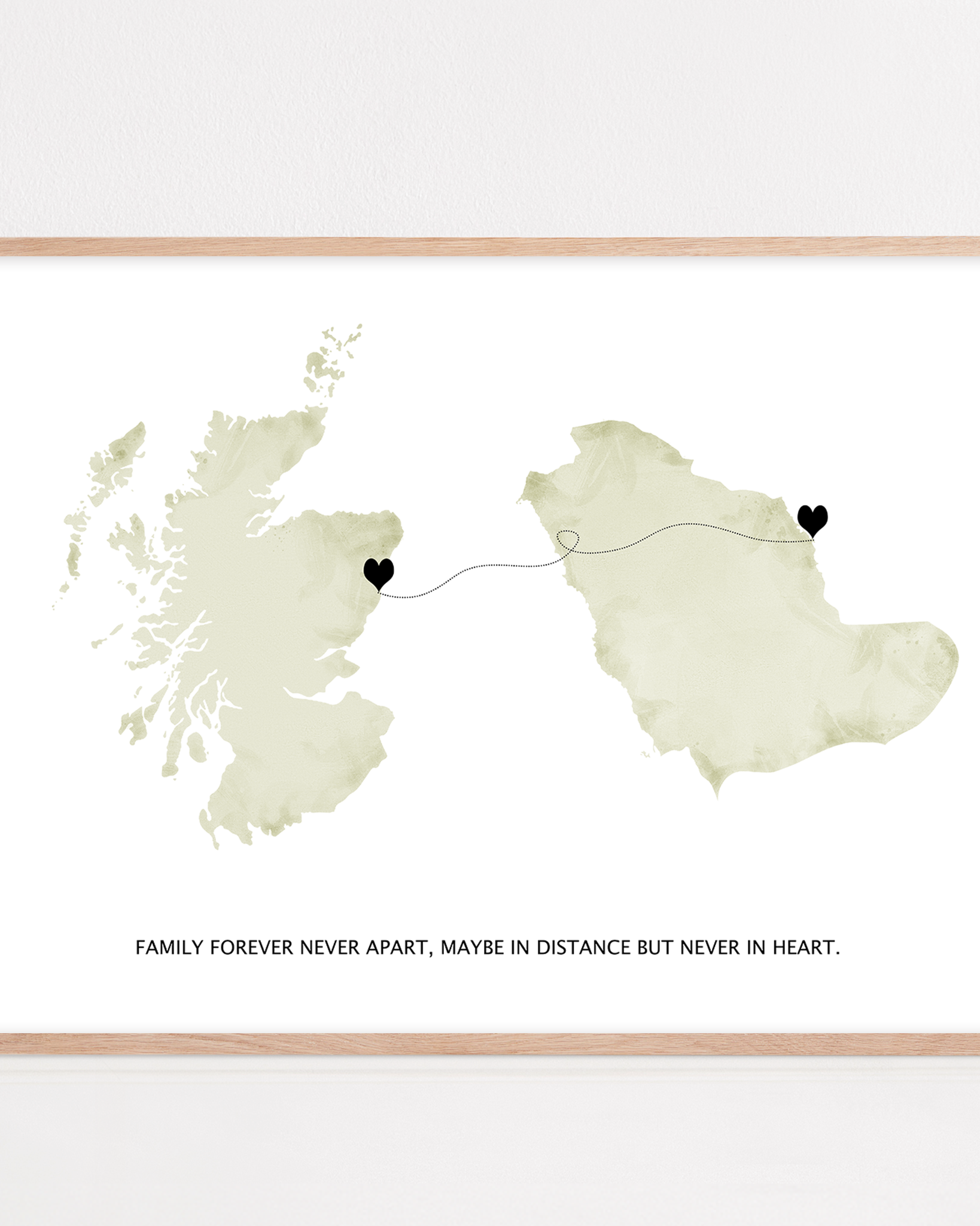 Long Distance Family Gift framed print London to Australia, Long Distance Map Print, Maybe in distance, never in heart quote