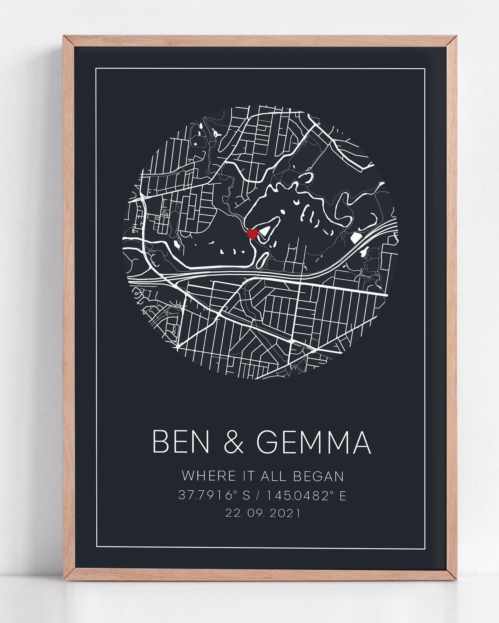 where it all began first met map framed print