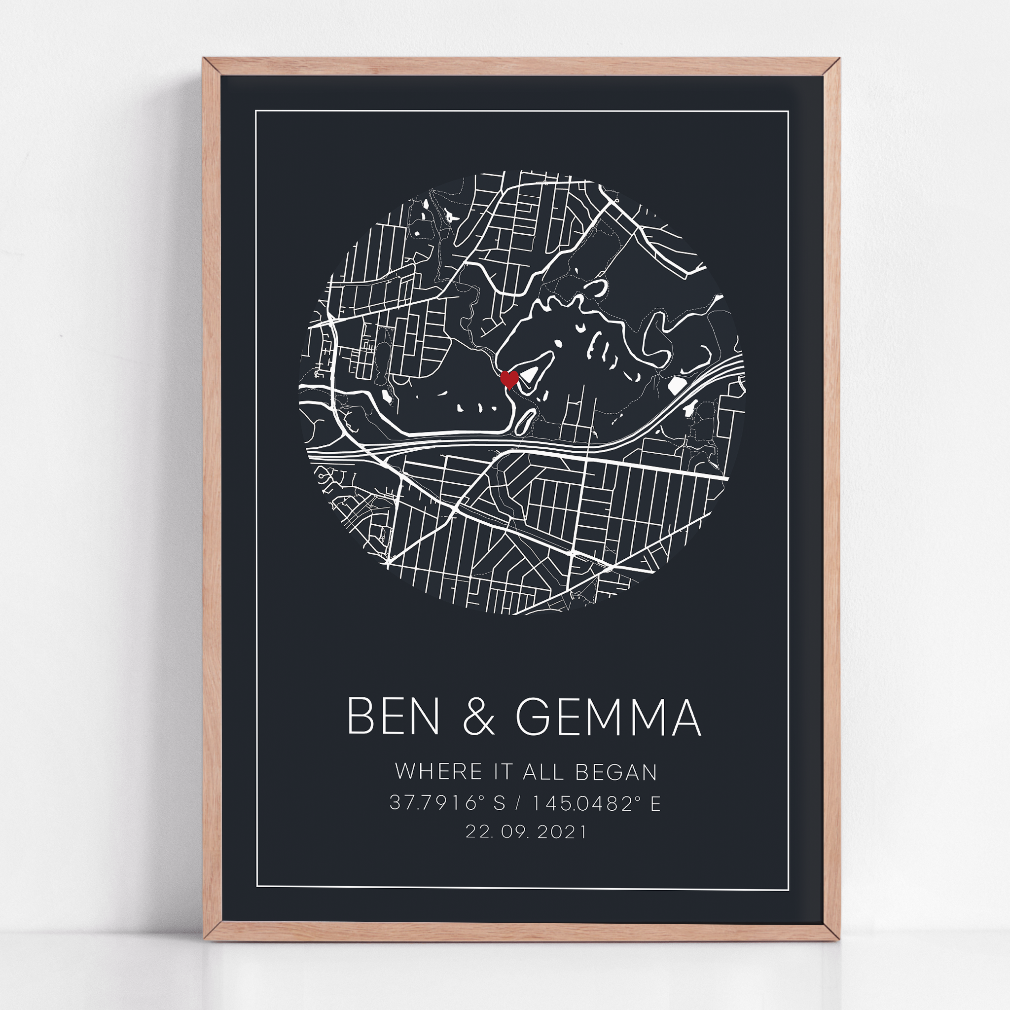 where it all began first met map framed print