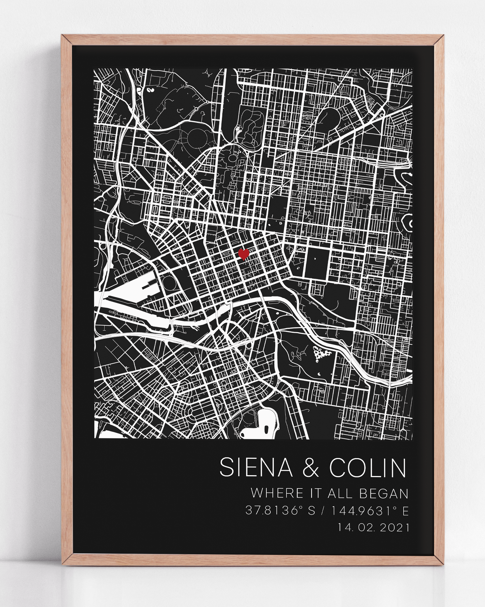 where it all started first date gift framed location map with coordinates