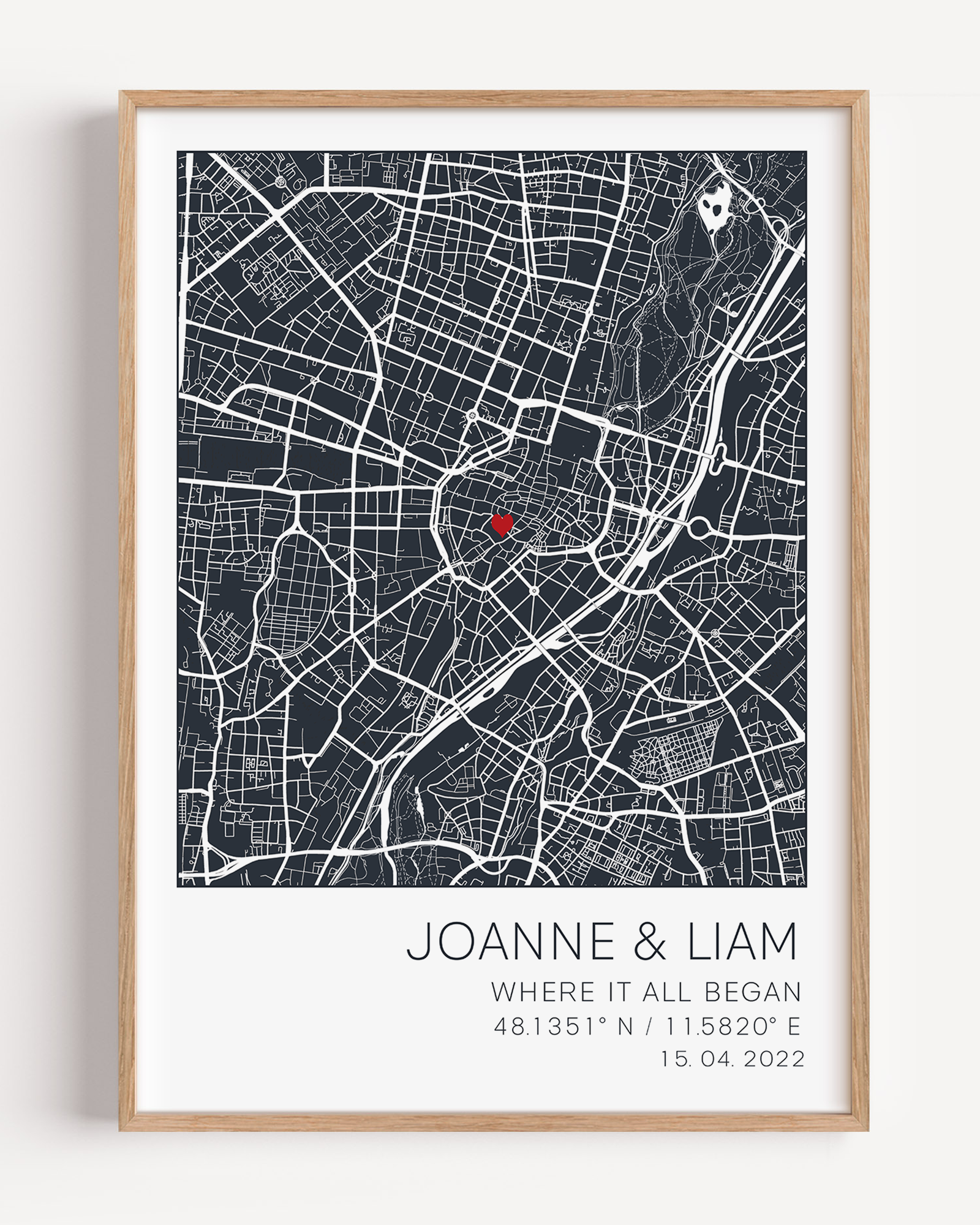 Elegant wall art gift with custom details of the couple, celebrating the moment they first met.