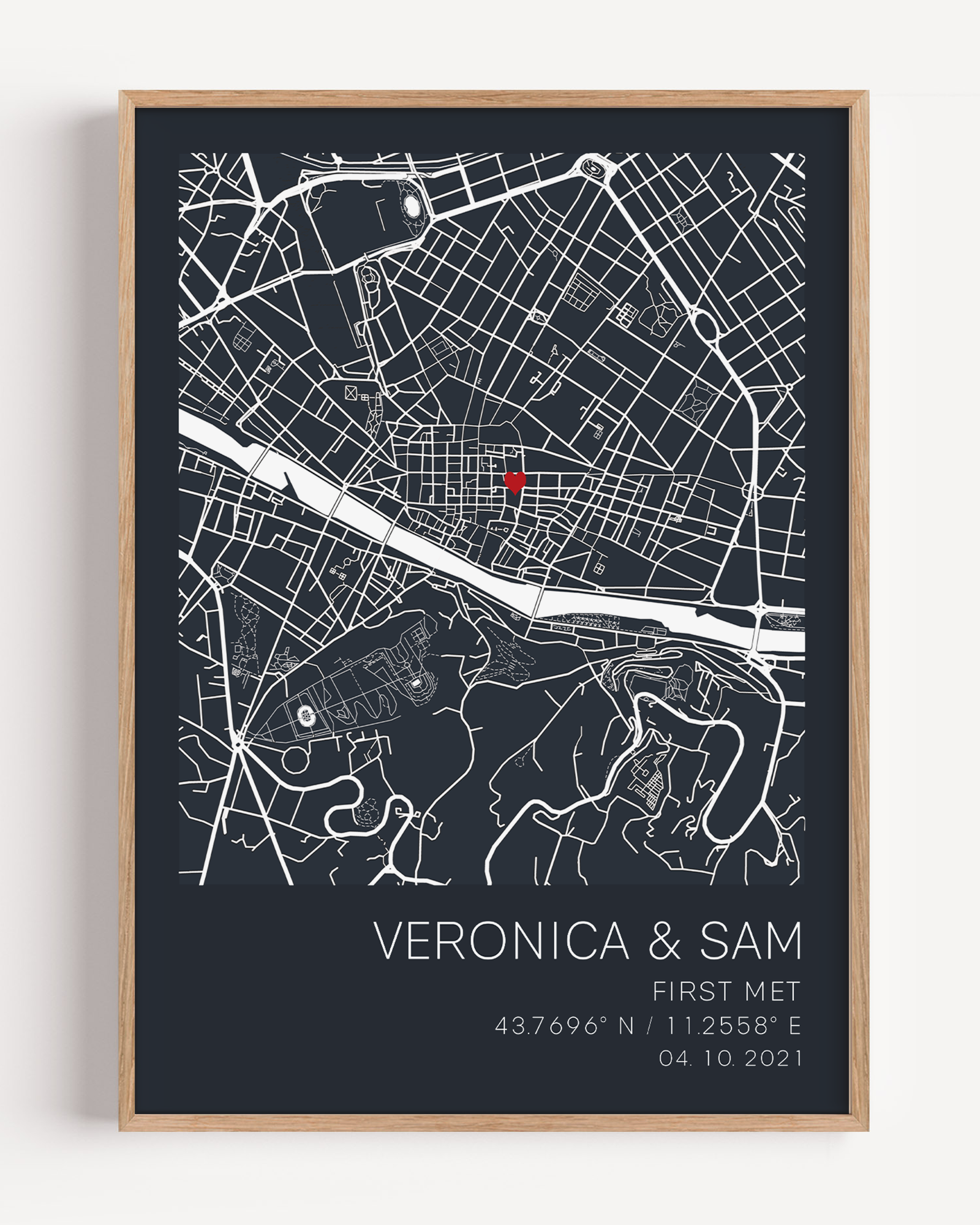 Personalized couple gift featuring where they first met, with custom details of the couple.