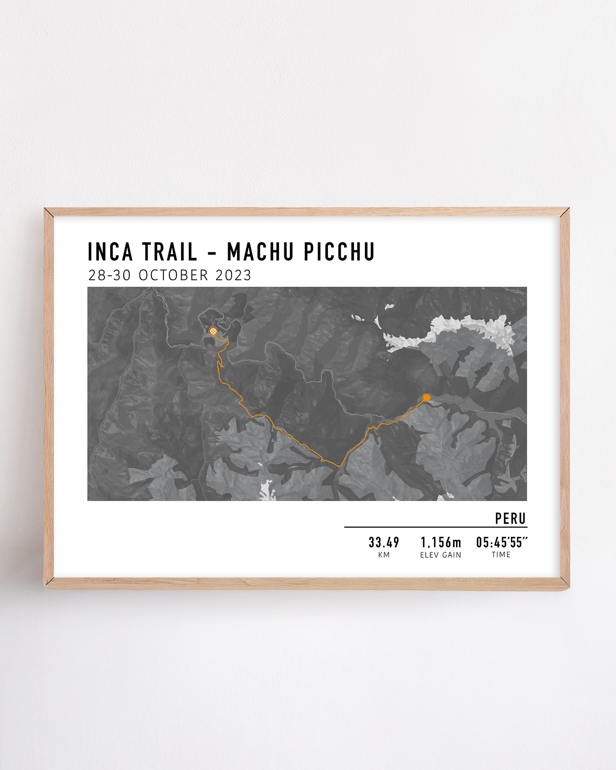 inca trail route poster custom hiking map route poster framed