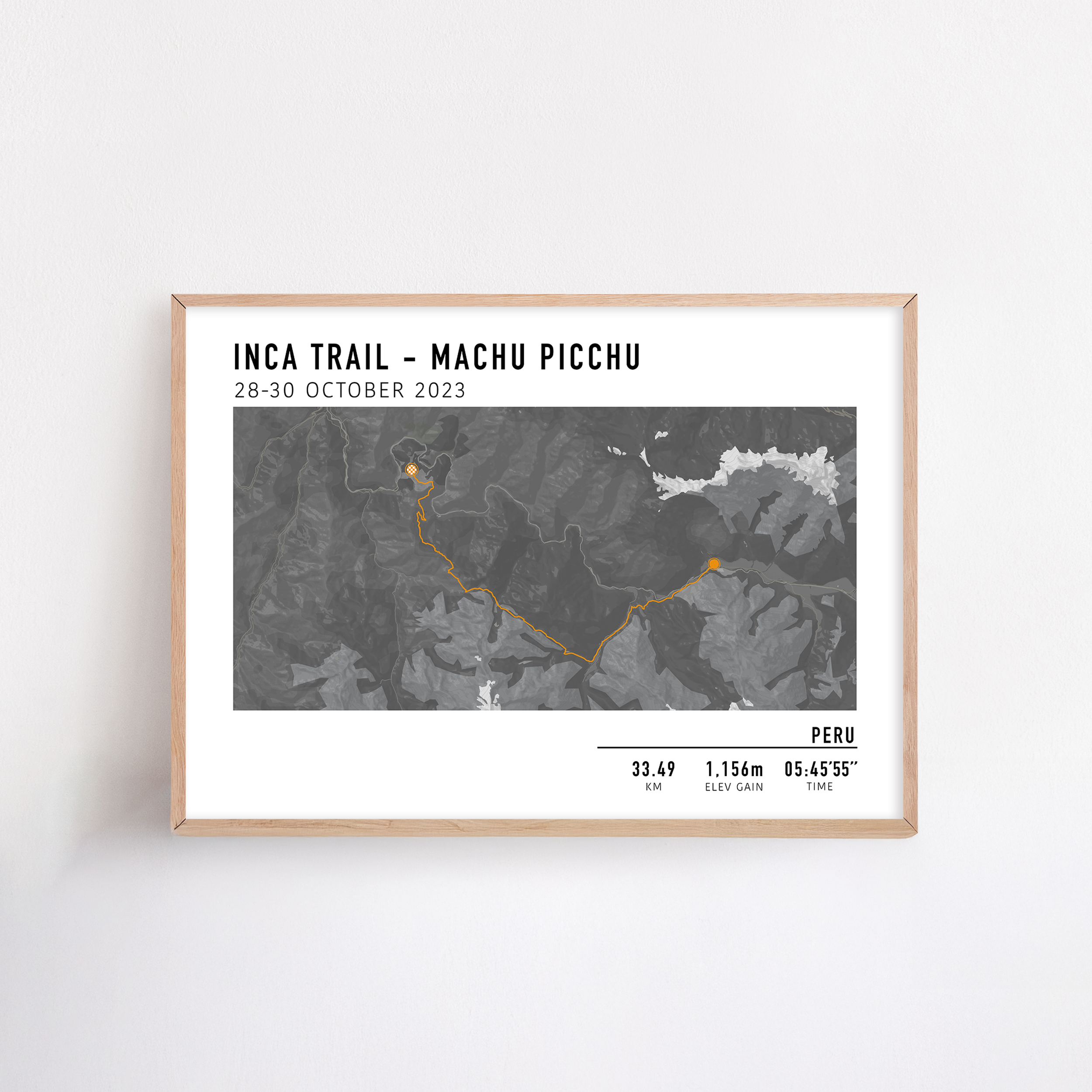 inca trail route poster custom hiking map route poster framed