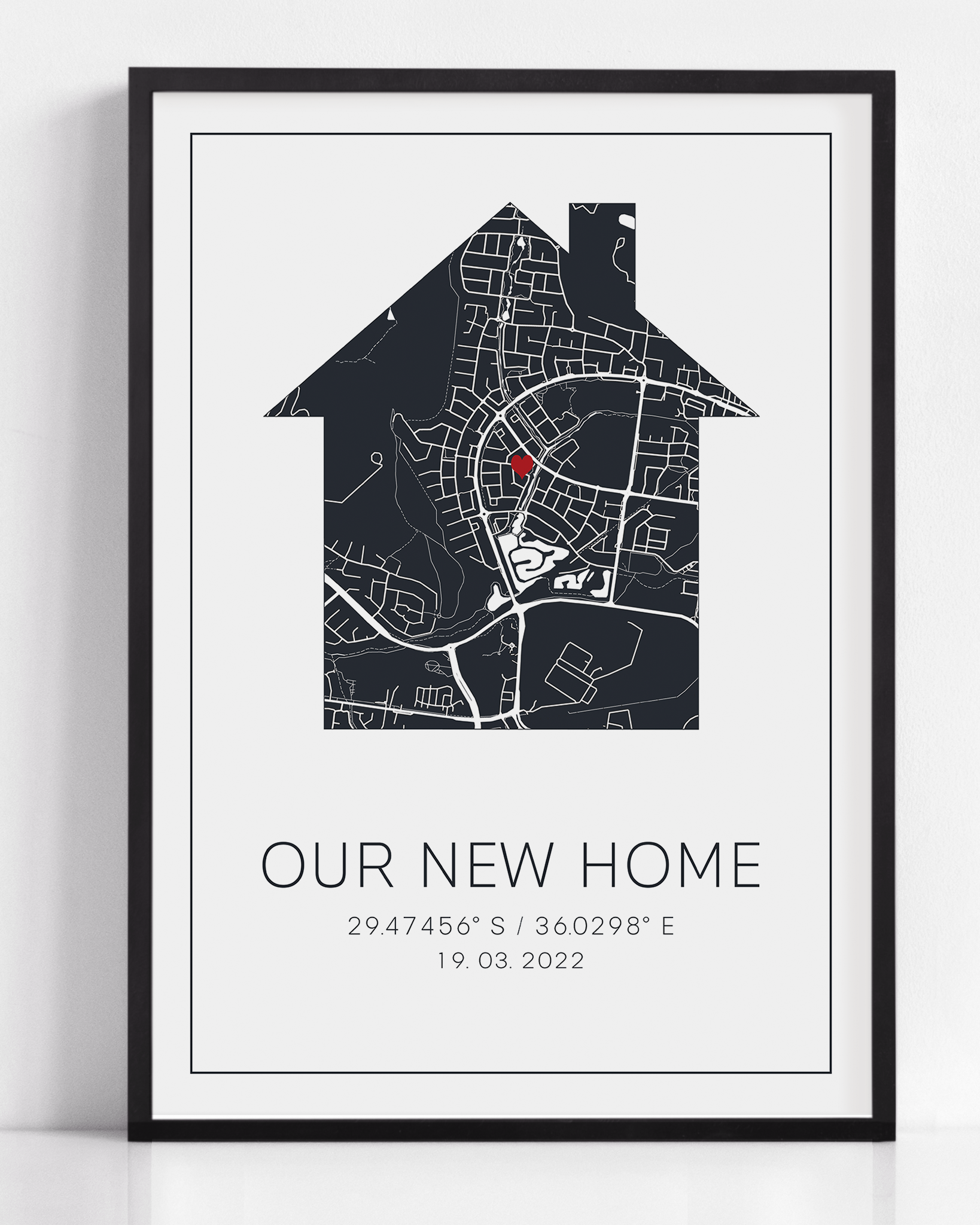 our new home coordinate map print framed location map of new home