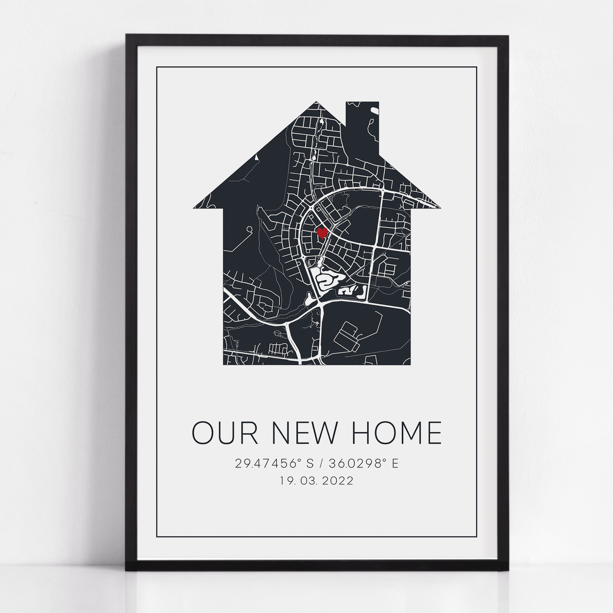our new home coordinate map print framed location map of new home