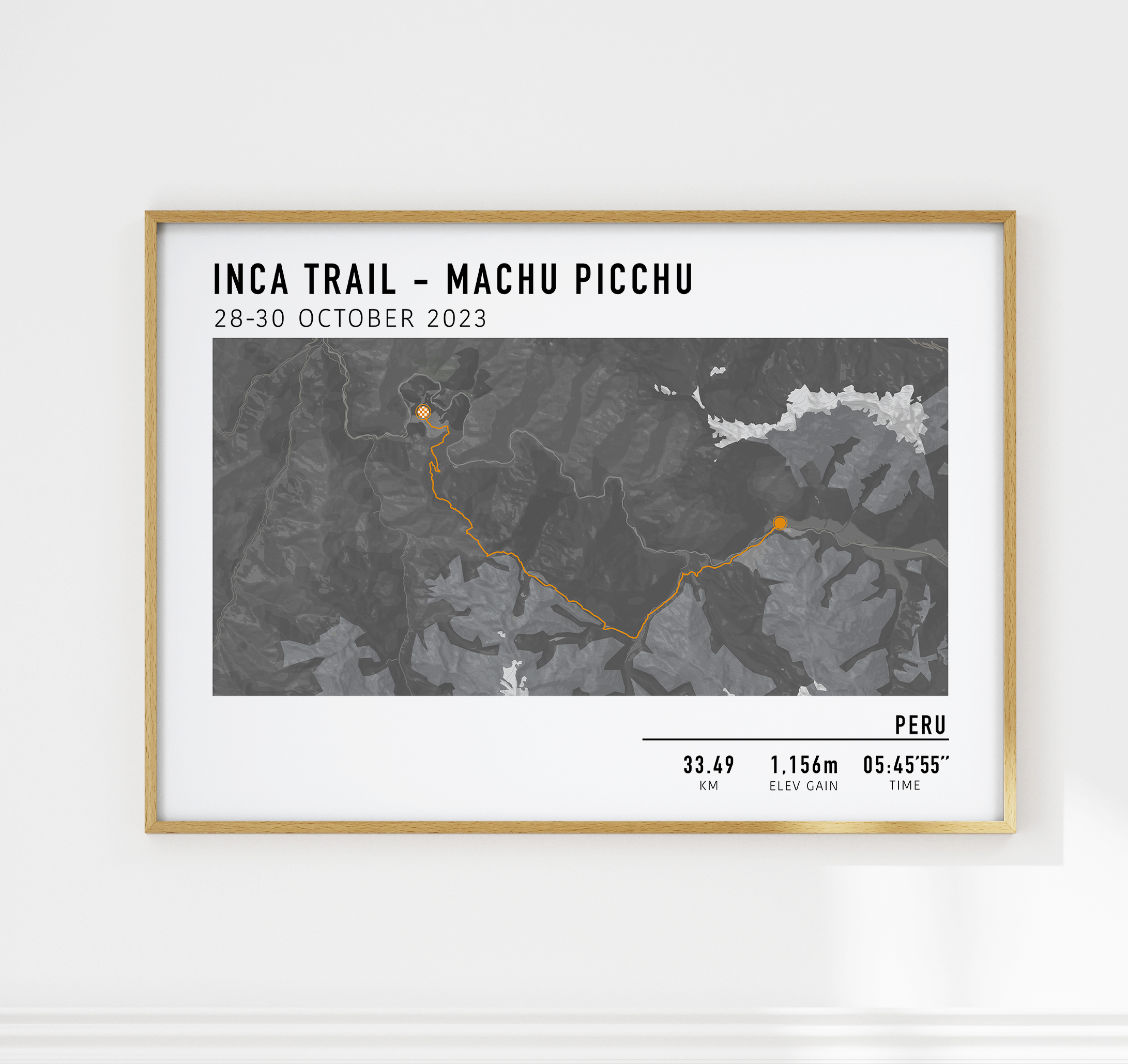 inca trail route poster custom hiking map route poster framed