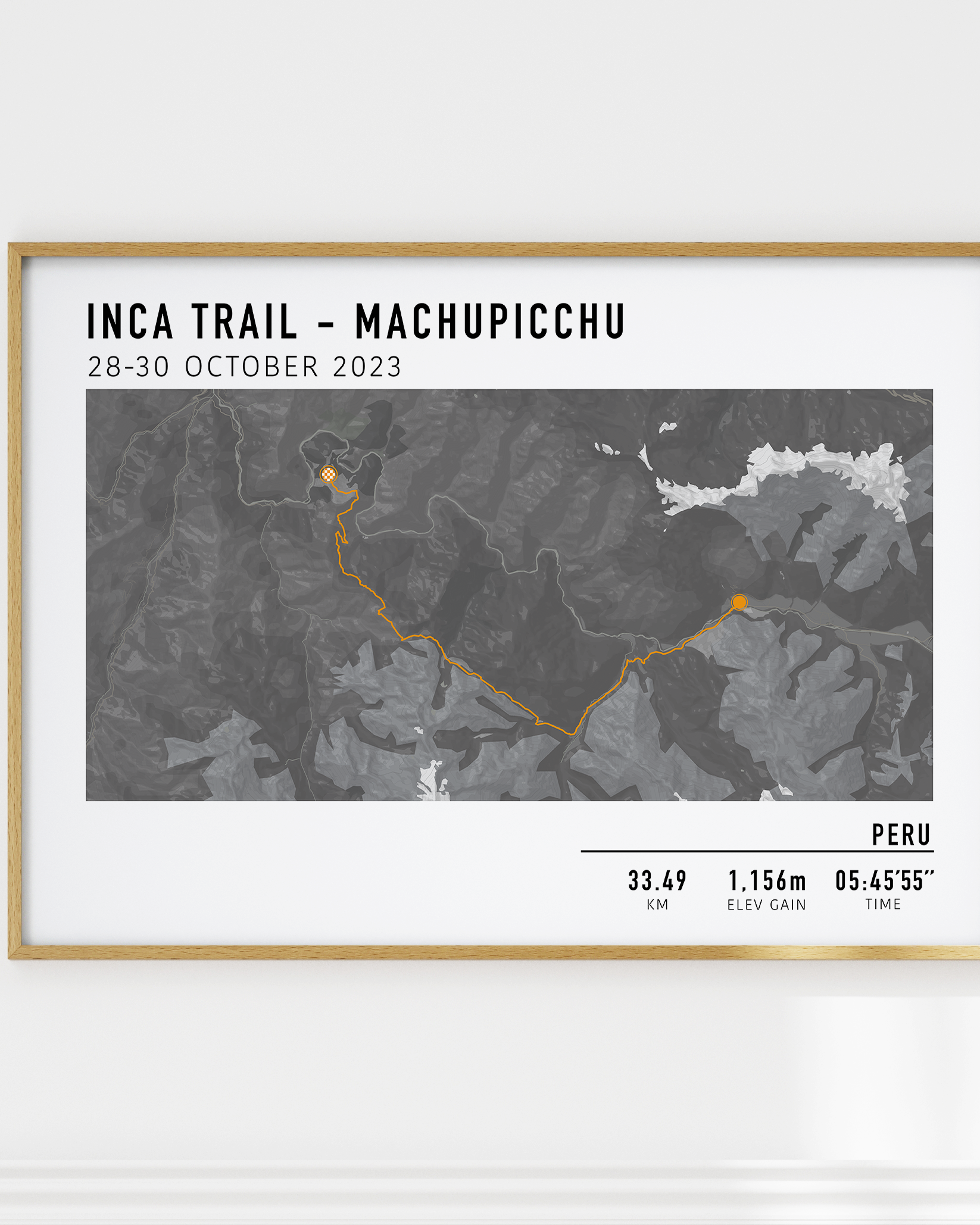 inca trail route poster custom hiking map route poster framed