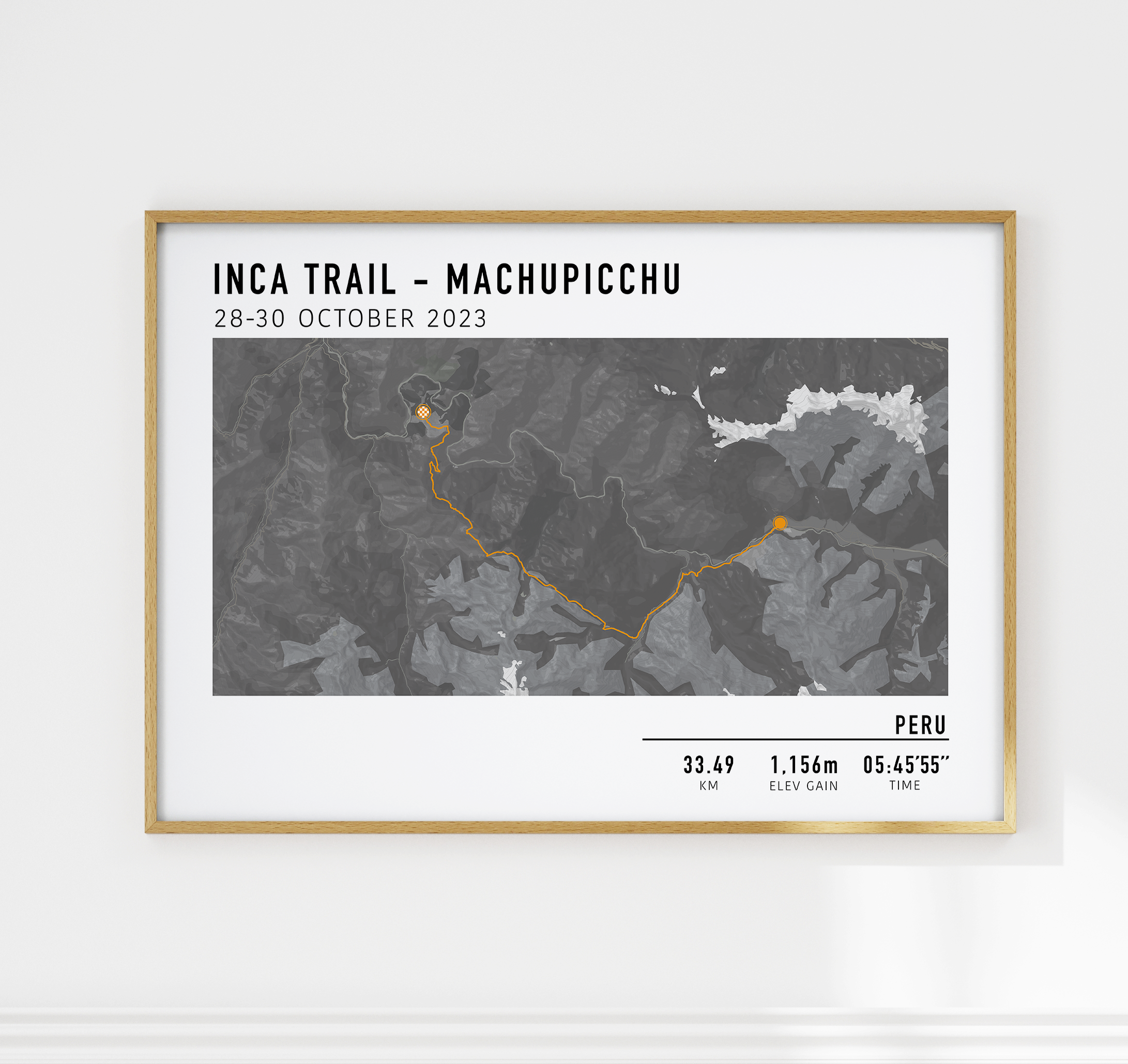 inca trail route poster custom hiking map route poster framed