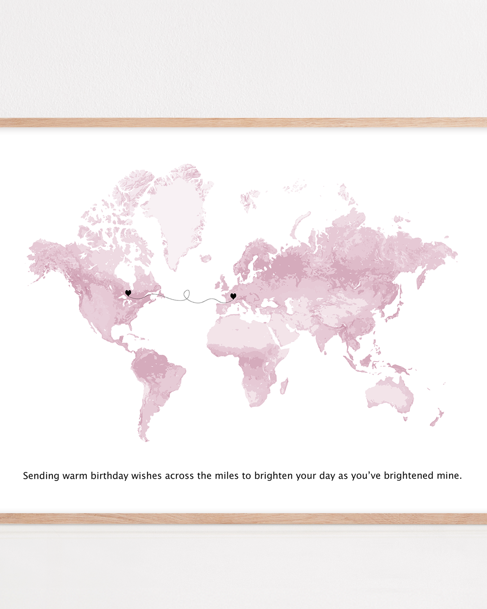 long distance custom gift framed map print with names and two locations for long distance relationship