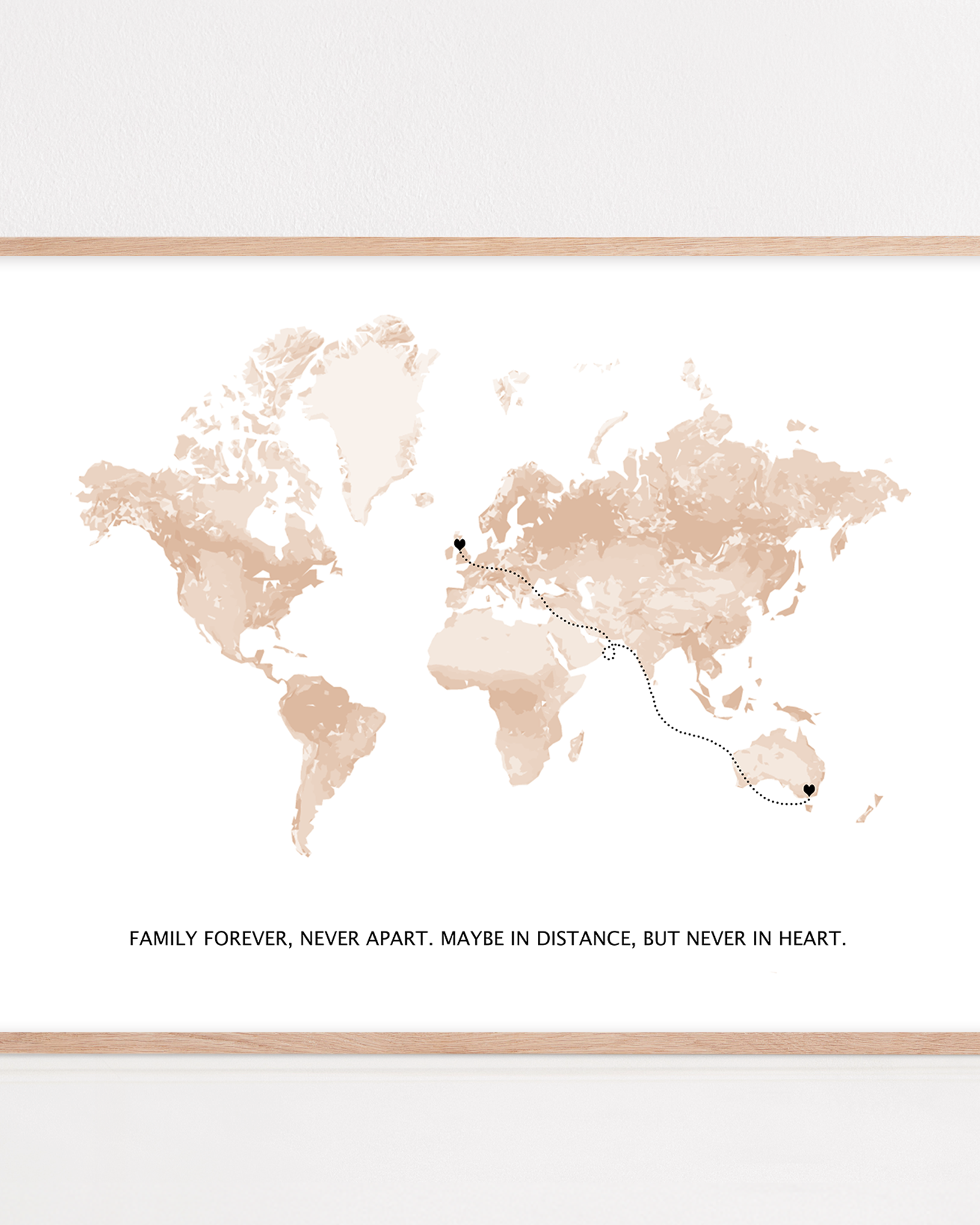 long distance friend gift framed with custom locations and quote "true friends are never apart, maybe in distance, but never in heart."