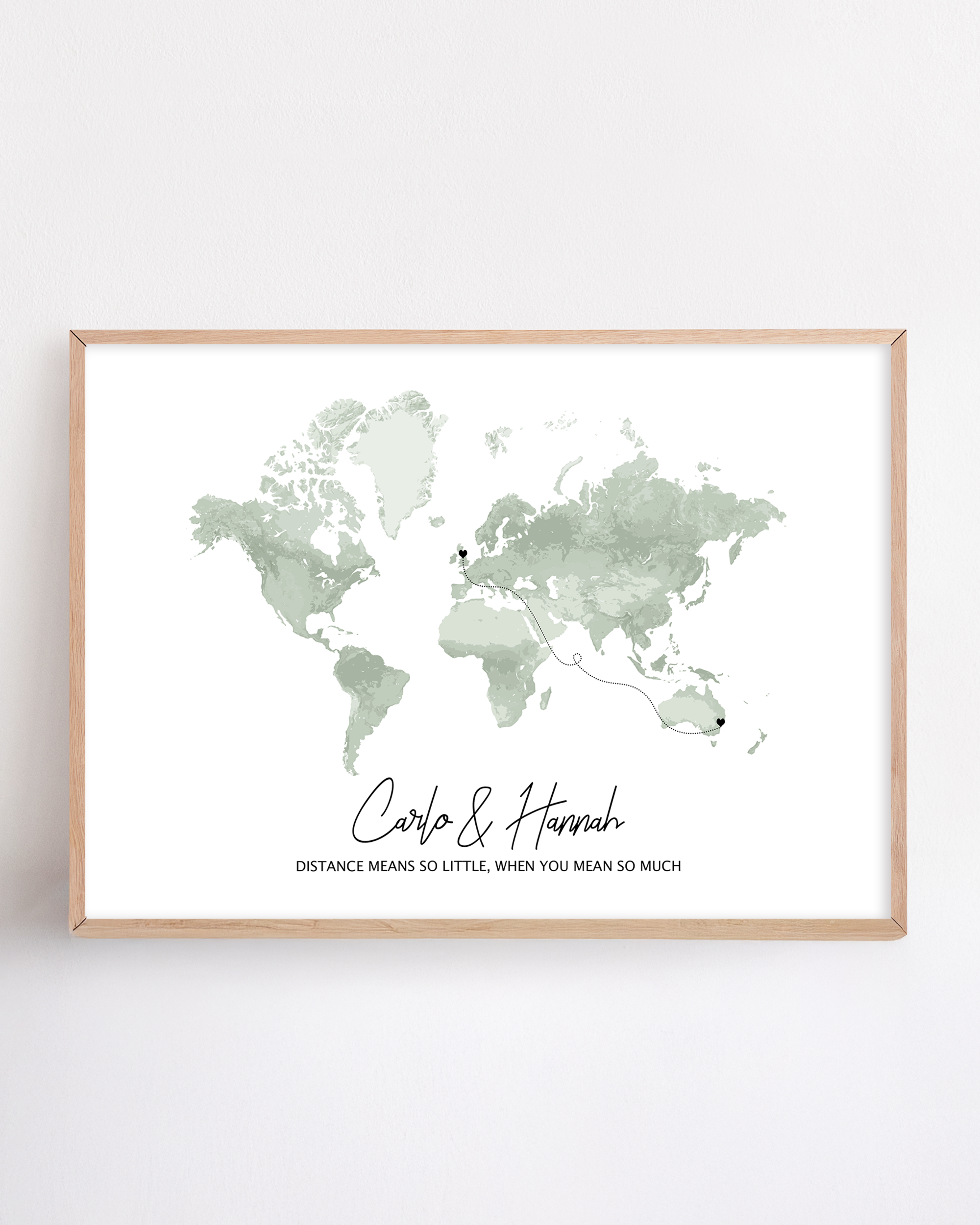 Long Distance Family Gift framed print London to Australia, Long Distance Map Print, Maybe in distance, never in heart quote
