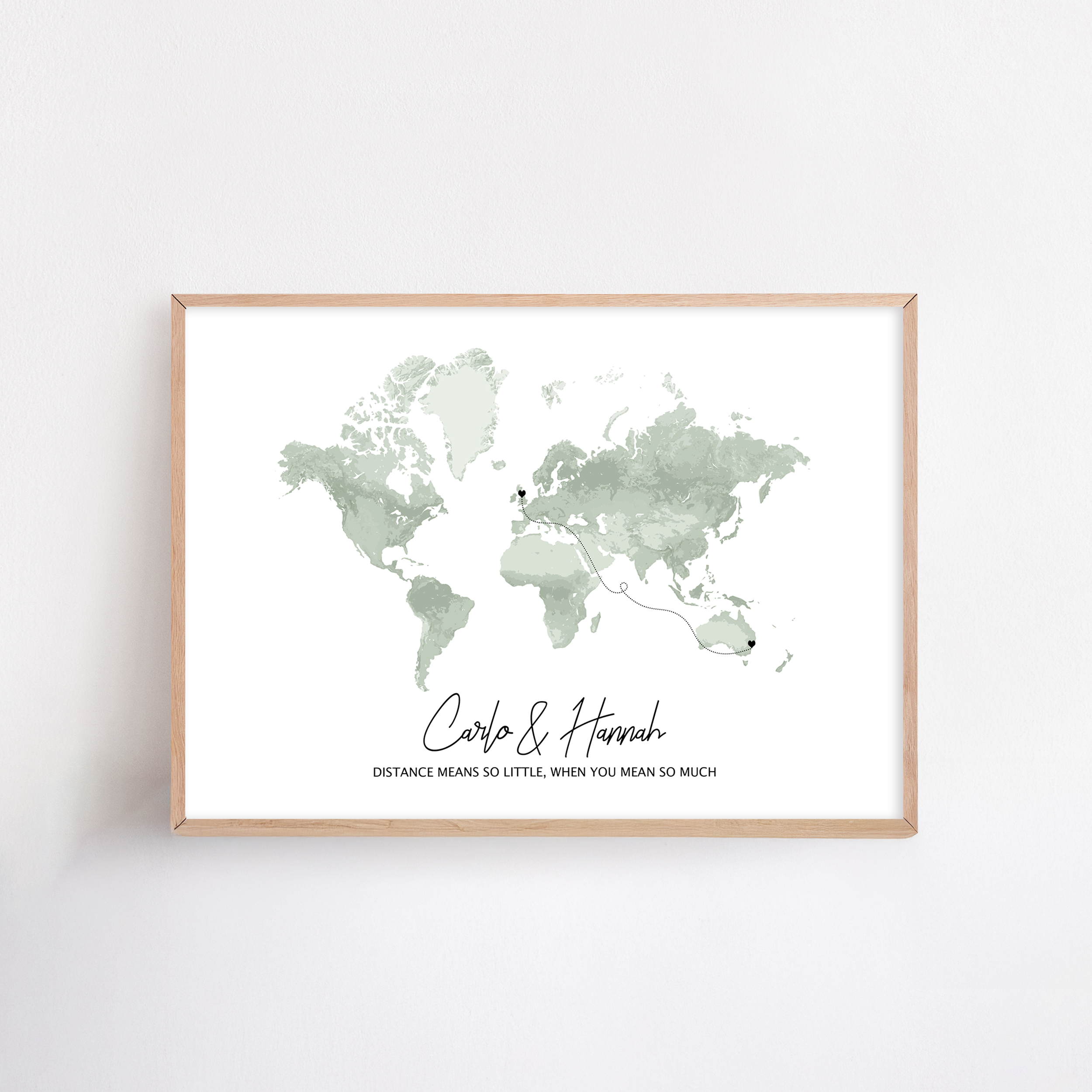 Long Distance Family Gift framed print London to Australia, Long Distance Map Print, Maybe in distance, never in heart quote