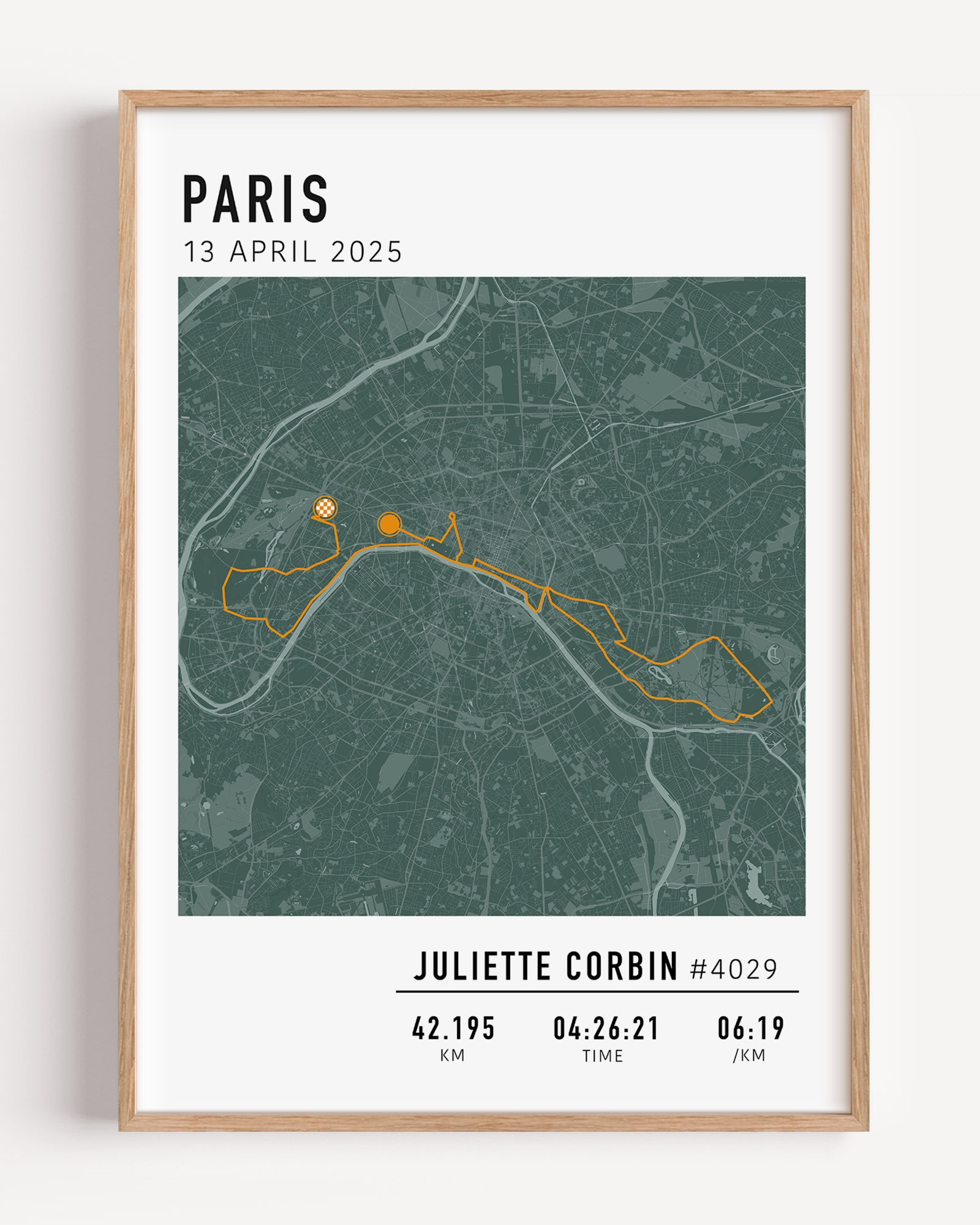 Marathon de Paris Print Gift for Runners Post Race Gift, framed Paris marathon route print with custom statistics and time. Showcase the marathon map poster
