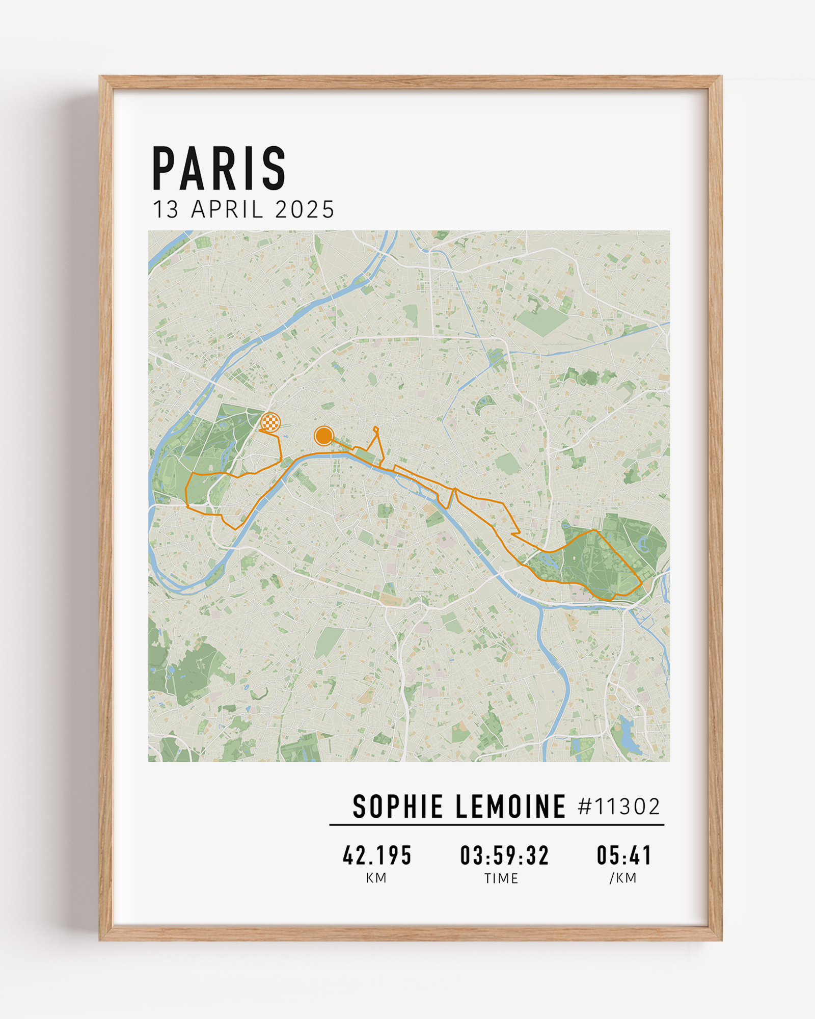 Marathon de Paris Print Gift for Runners Post Race Gift, framed Paris marathon route print with custom statistics and time. Showcase the marathon map poster