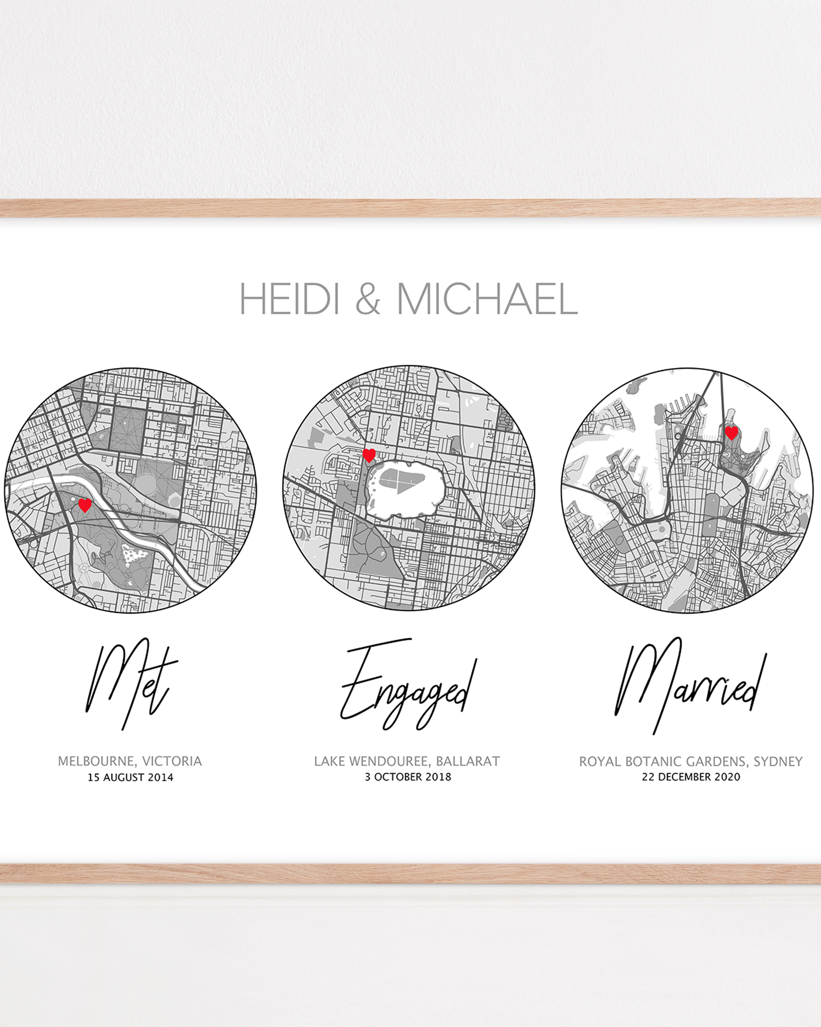 met engaged married print custom location maps for first paper anniversary framed print